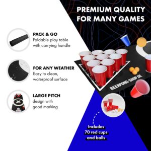 BeerCup Baseliner, podložka s hernou plochou na beer pong, audio, držadlá, držiak na loptičky, 6 loptičiek
