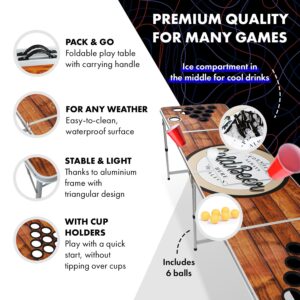 BeerCup Backspin Beer Pong, stôl, súprava, drevený, priehradka na ľad, 6 loptičiek