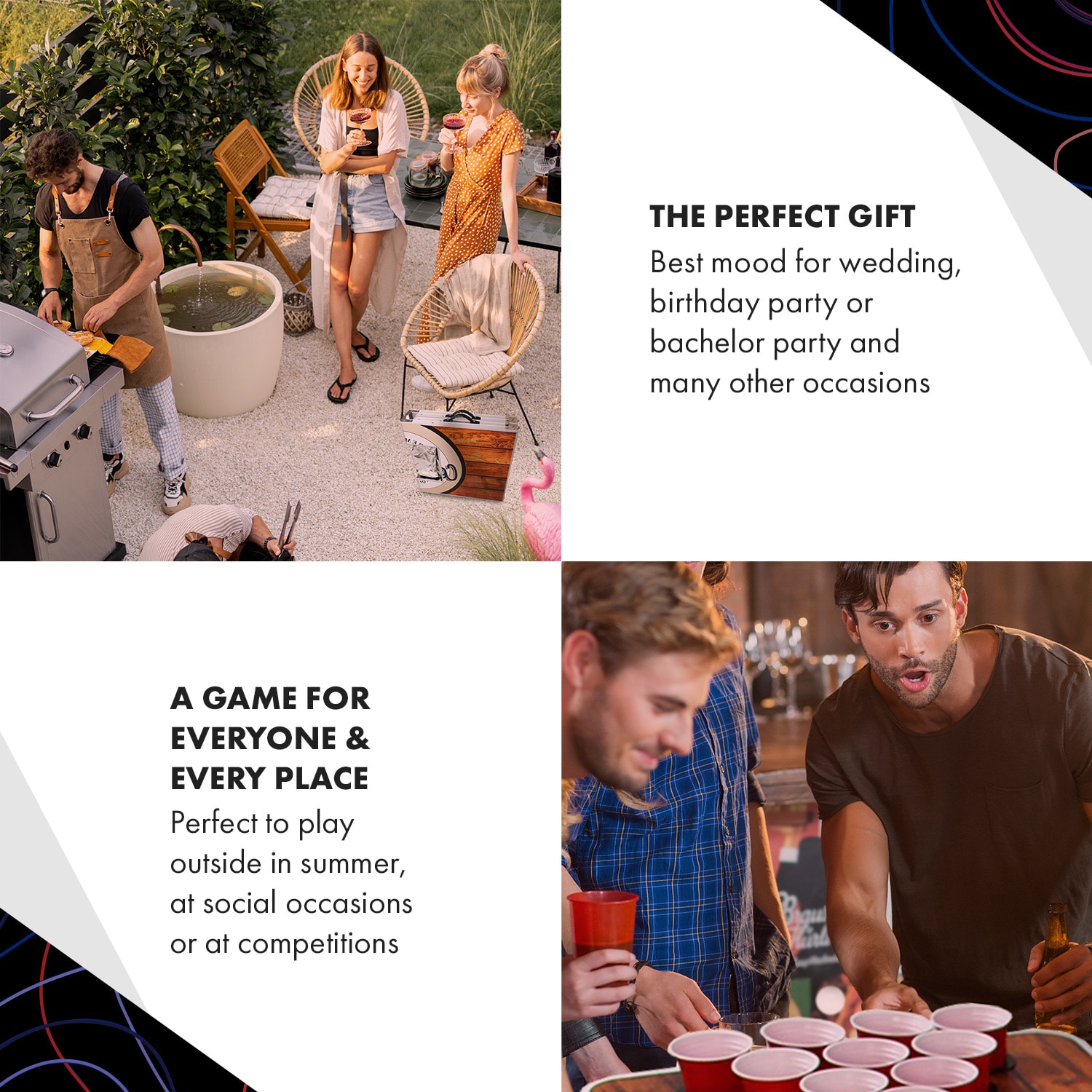 BeerCup Backspin Beer Pong, stôl, súprava, drevený, priehradka na ľad, 6 loptičiek – Obrázok 5