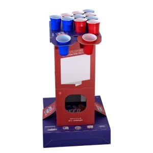 BeerCup Bounce, speedpongový hrací stĺp, kompaktný kartón, 6 modrých a červených pohárov, vrátane 2 loptičiek