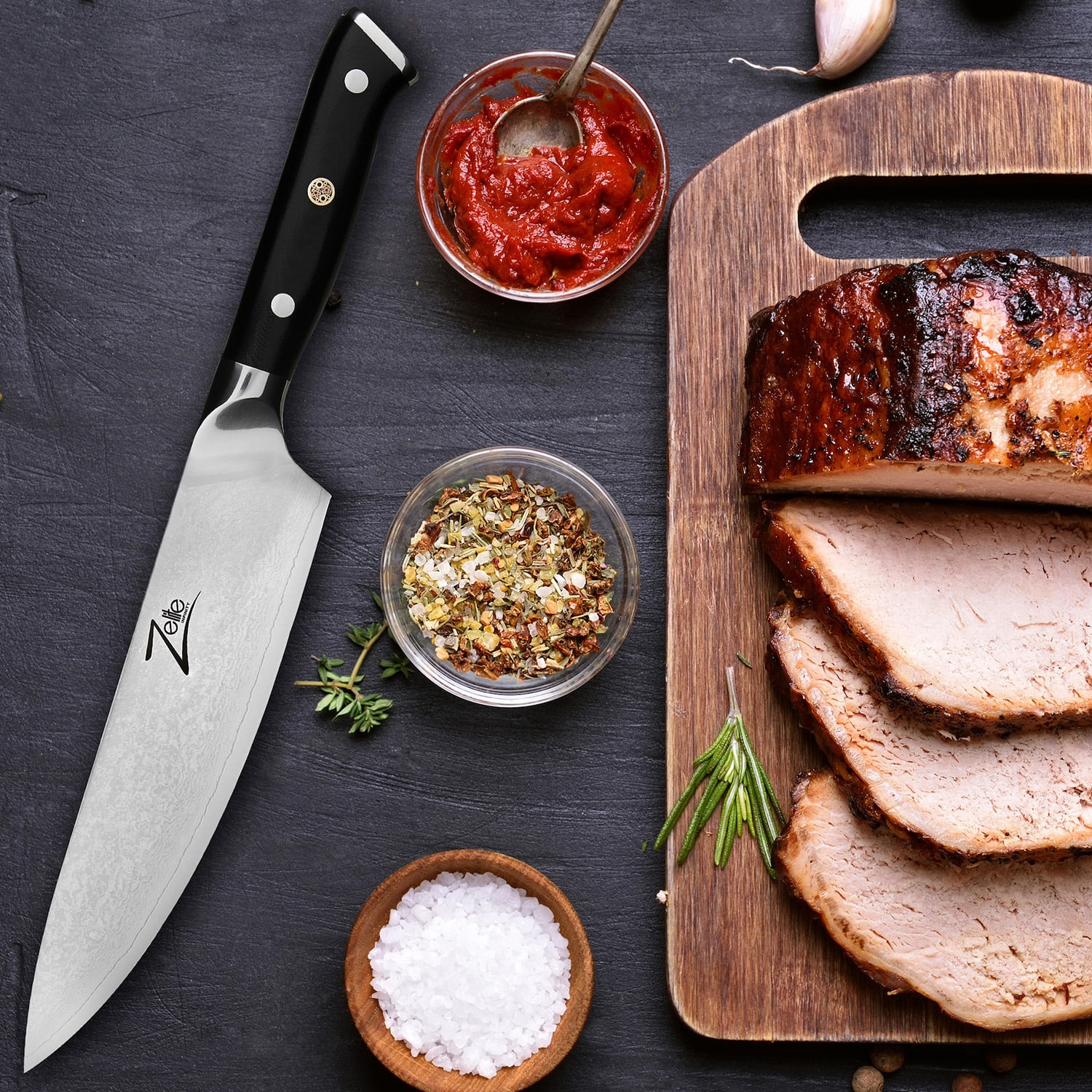 Zelite Infinity by Klarstein Alpha-Royal Japanese Series, 8" nôž šéfkuchára, damašková oceľ – Obrázok 2