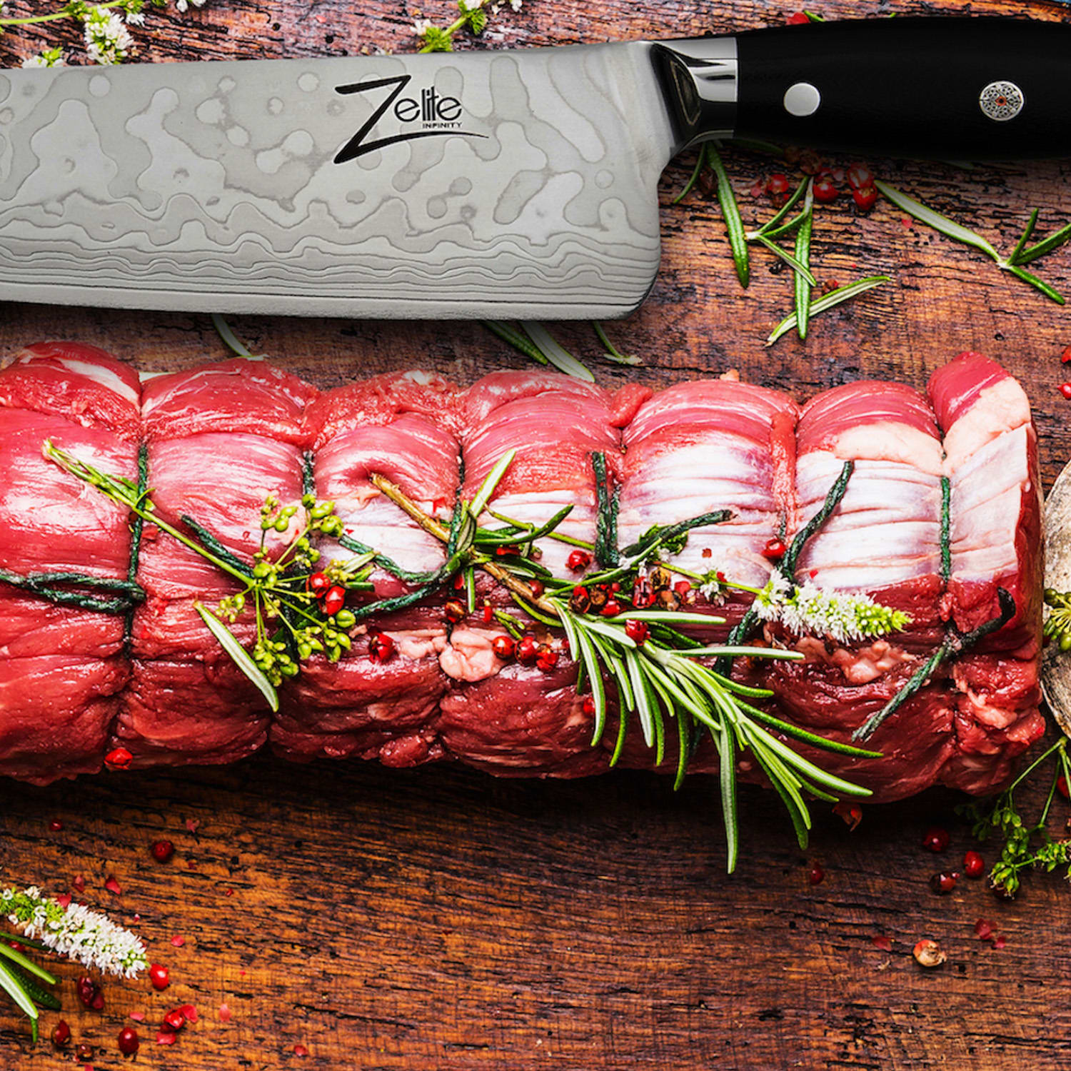 Zelite Infinity by Klarstein Executive-Plus, 10" kuchársky nôž, 61 HRC, damašková oceľ – Obrázok 3