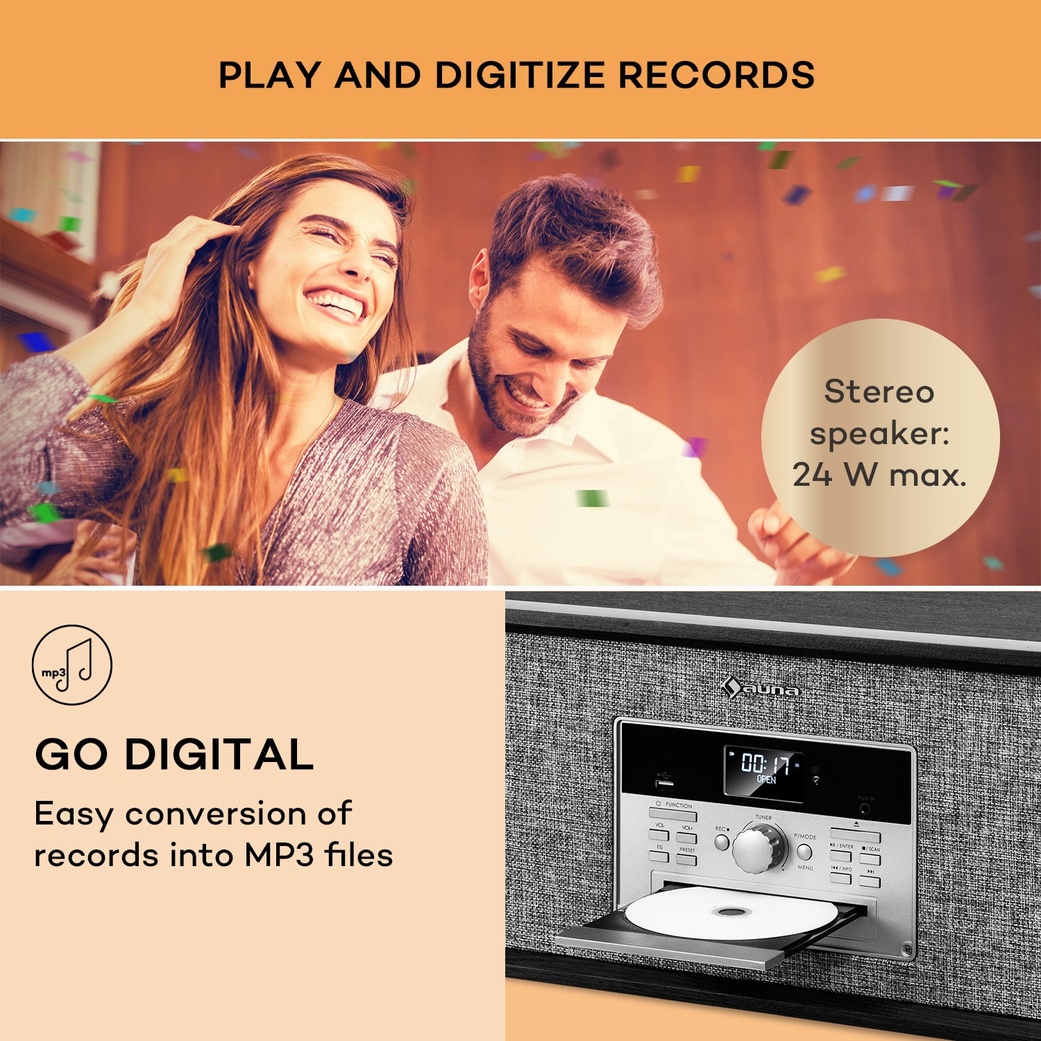 Auna Bella Ann, stereo systém, gramofón, rádio DAB+/UKW, USB, bluetooth – Obrázok 2