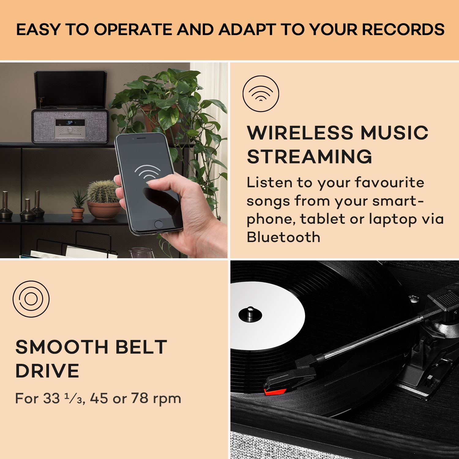 Auna Bella Ann, stereo systém, gramofón, rádio DAB+/UKW, USB, bluetooth – Obrázok 3