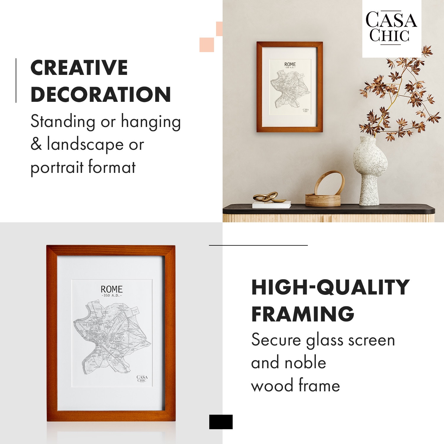 Casa Chic Kenton, rám na obrázky, obdĺžnikový, A4, pasparta, sklo – Obrázok 2