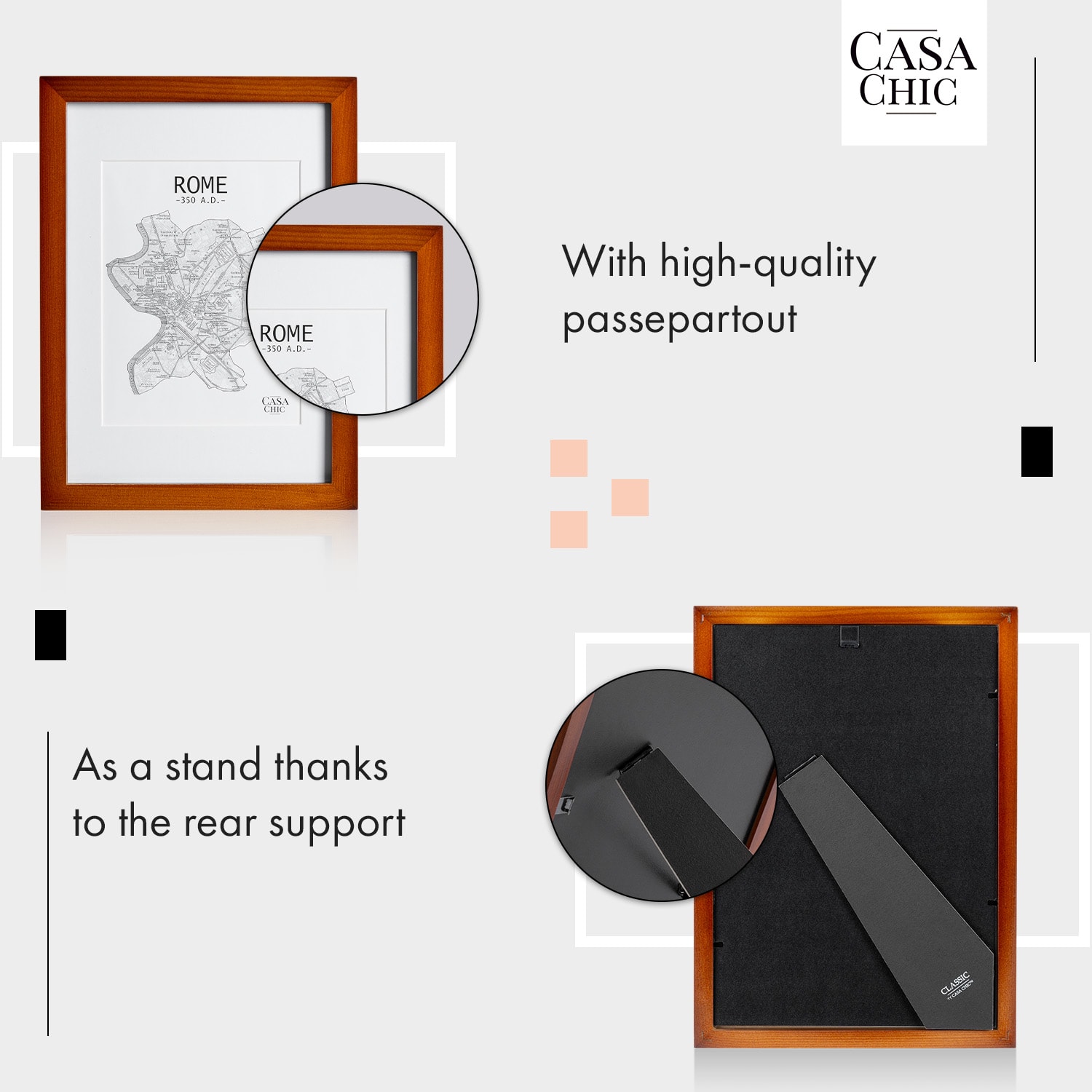 Casa Chic Kenton, rám na obrázky, obdĺžnikový, A4, pasparta, sklo – Obrázok 3