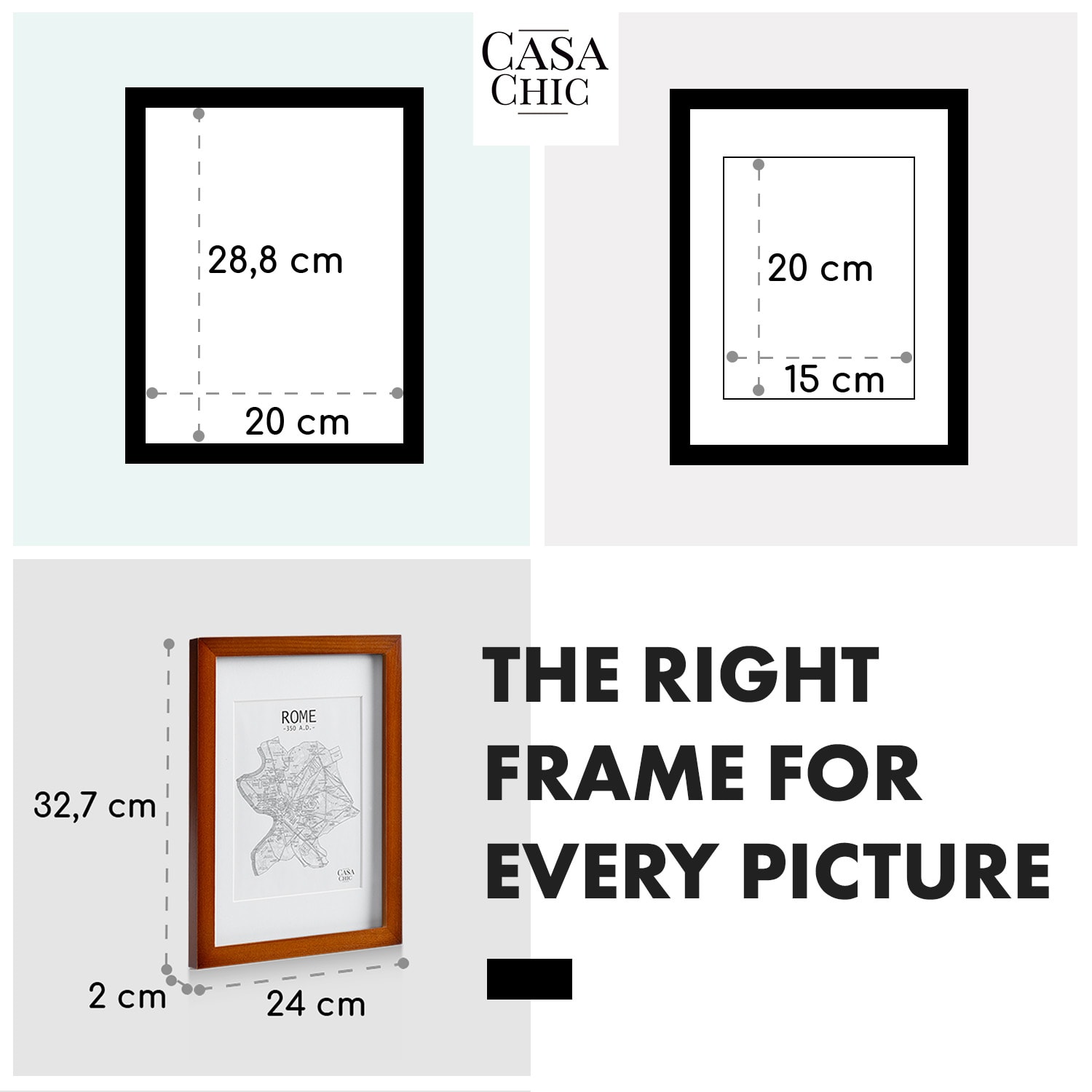 Casa Chic Kenton, rám na obrázky, obdĺžnikový, A4, pasparta, sklo – Obrázok 4