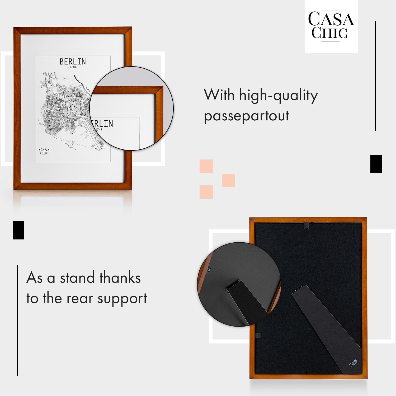 Casa Chic Kenton, rám na obrázky, obdĺžnikový, A3, pasparta, sklo – Obrázok 3