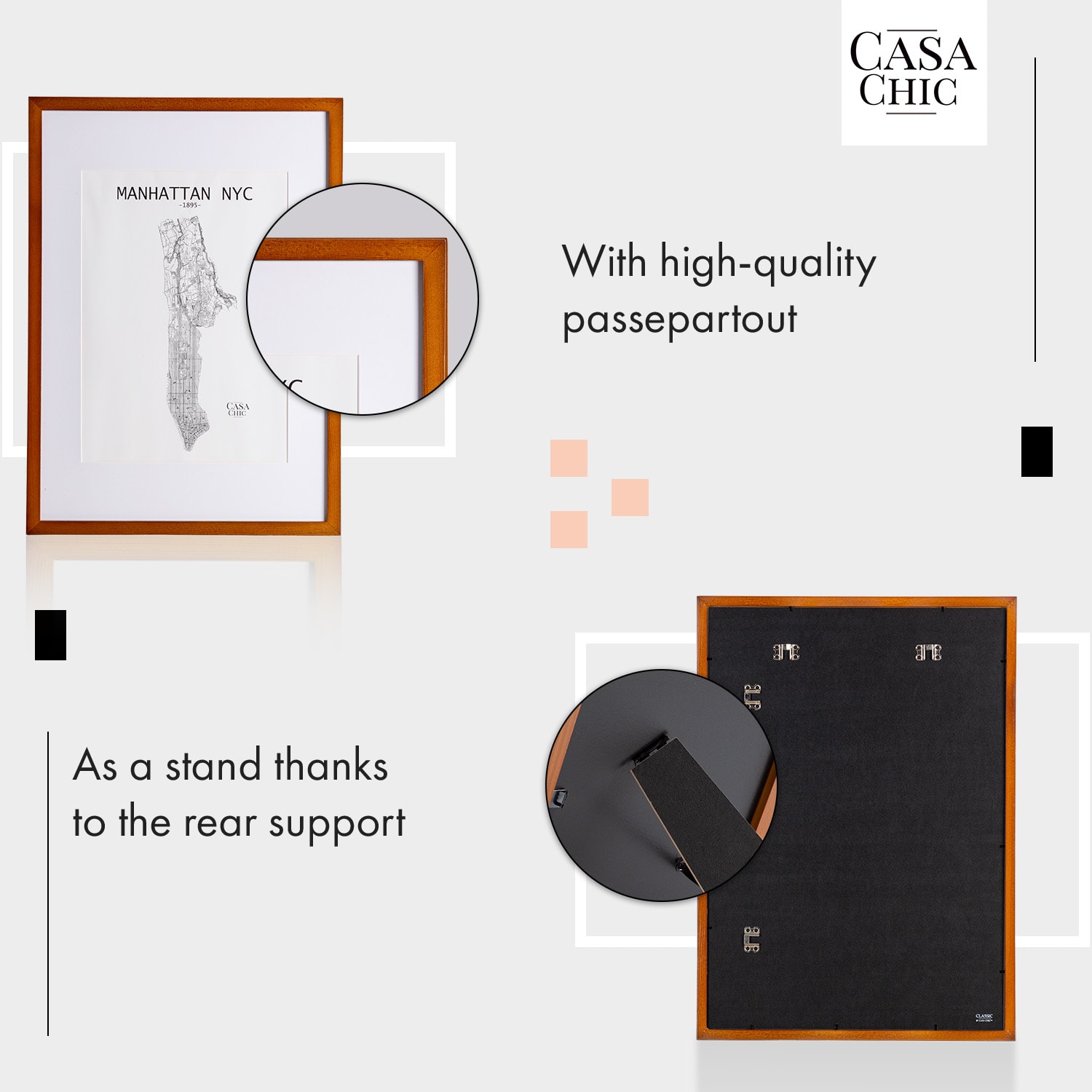 Casa Chic Kenton, rám na obrázky, obdĺžnikový, DIN A2, pasparta, plexisklo – Obrázok 3