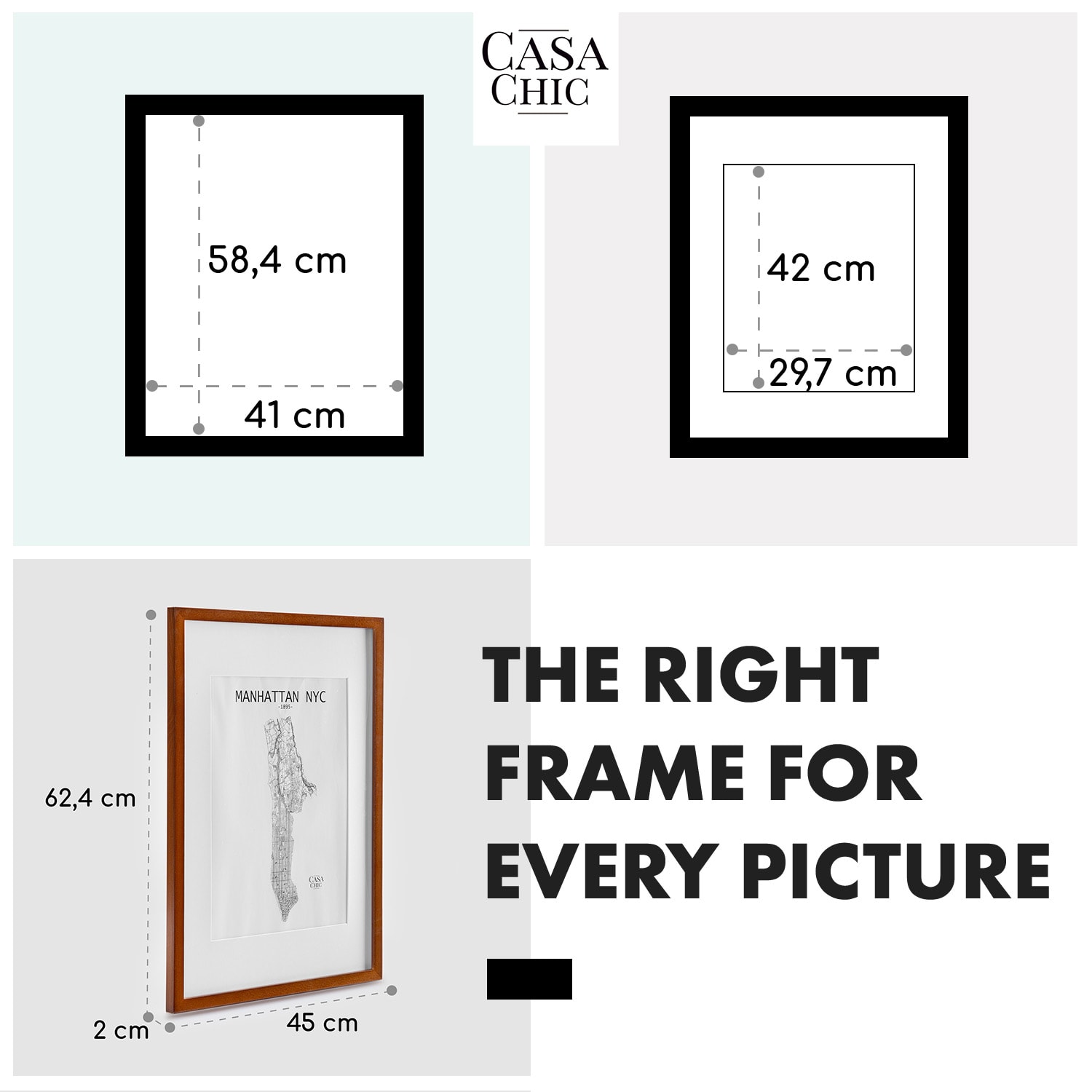 Casa Chic Kenton, rám na obrázky, obdĺžnikový, DIN A2, pasparta, plexisklo – Obrázok 4