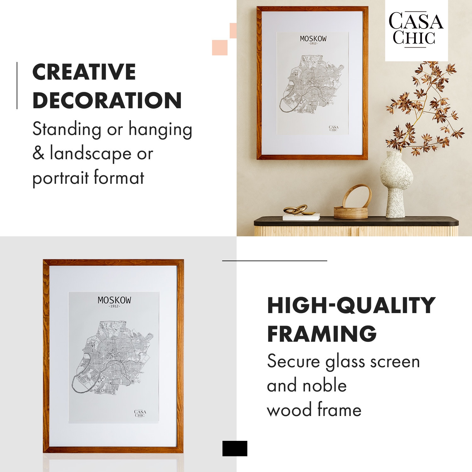 Casa Chic Kenton, rám na obrázky, obdĺžnikový, DIN A1, pasparta, plexisklo – Obrázok 2