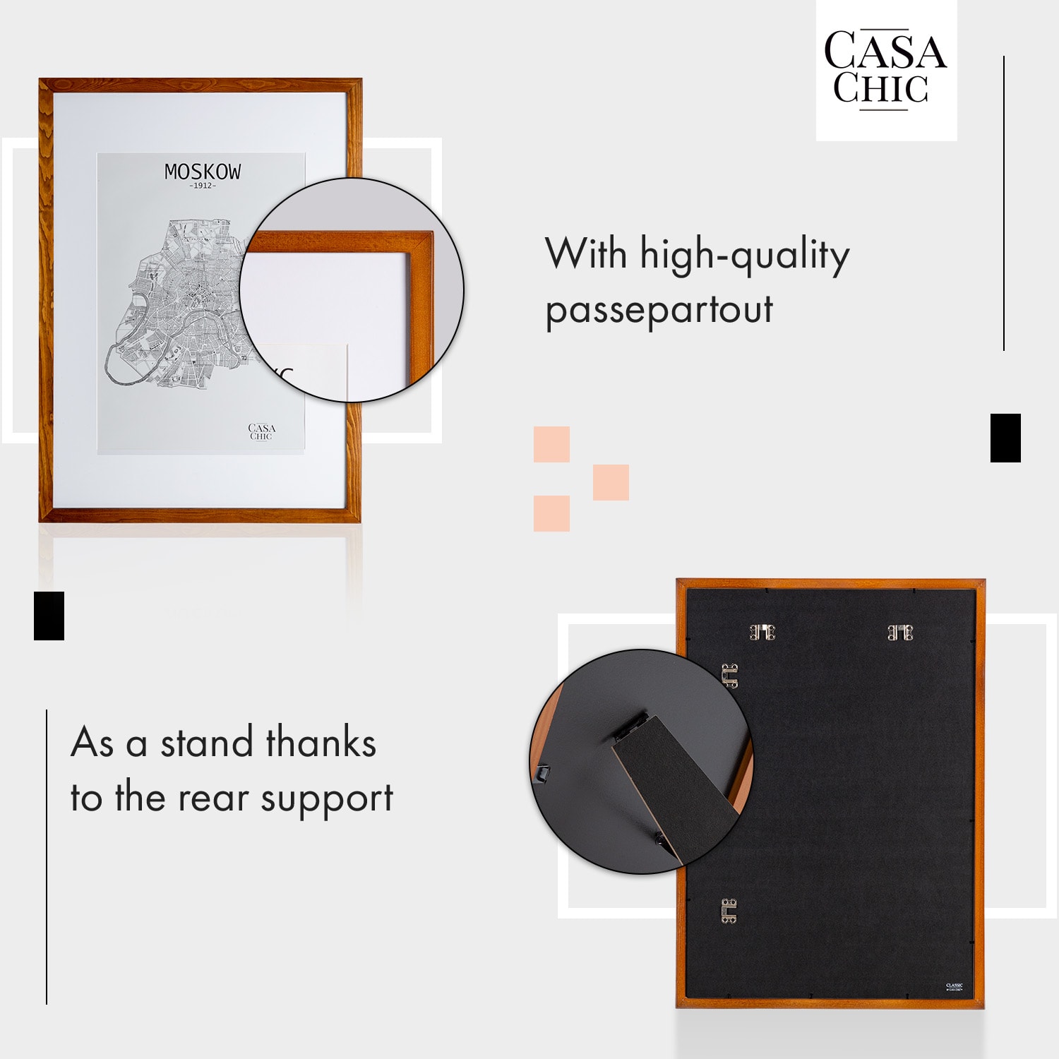 Casa Chic Kenton, rám na obrázky, obdĺžnikový, DIN A1, pasparta, plexisklo – Obrázok 3