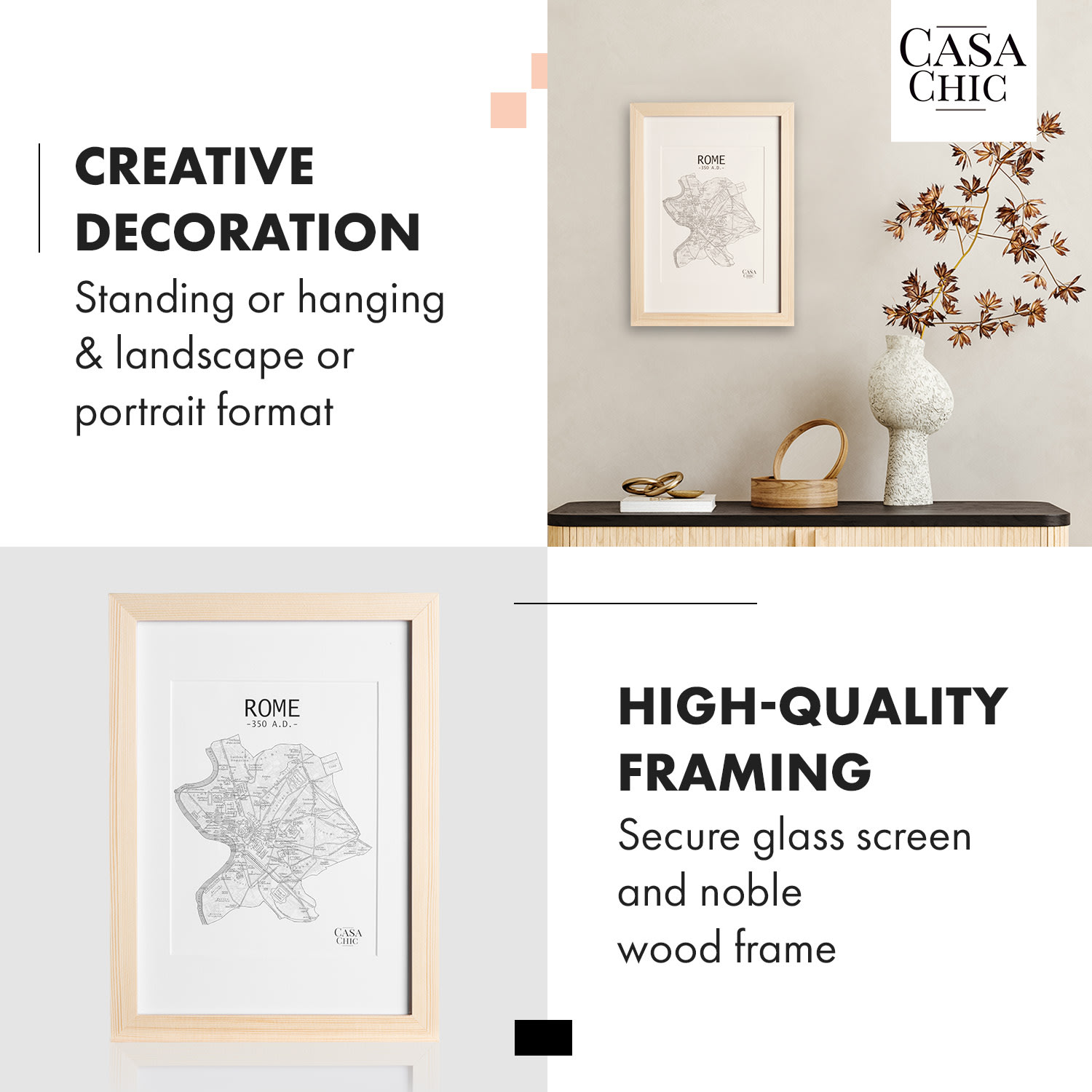 Casa Chic Edinburgh, rám na obrázky, obdĺžnikový, A4 fotky 28,8 x 20 cm, pasparta, pravé drevo – Obrázok 2