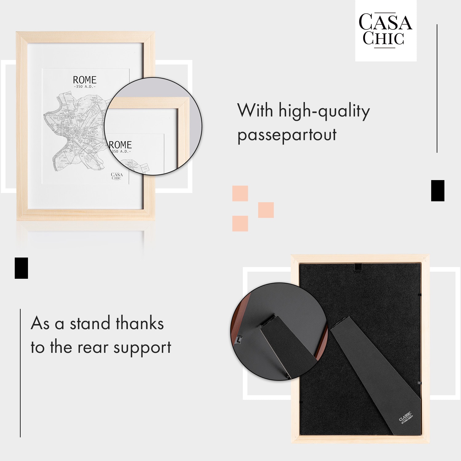 Casa Chic Edinburgh, rám na obrázky, obdĺžnikový, A4 fotky 28,8 x 20 cm, pasparta, pravé drevo – Obrázok 3