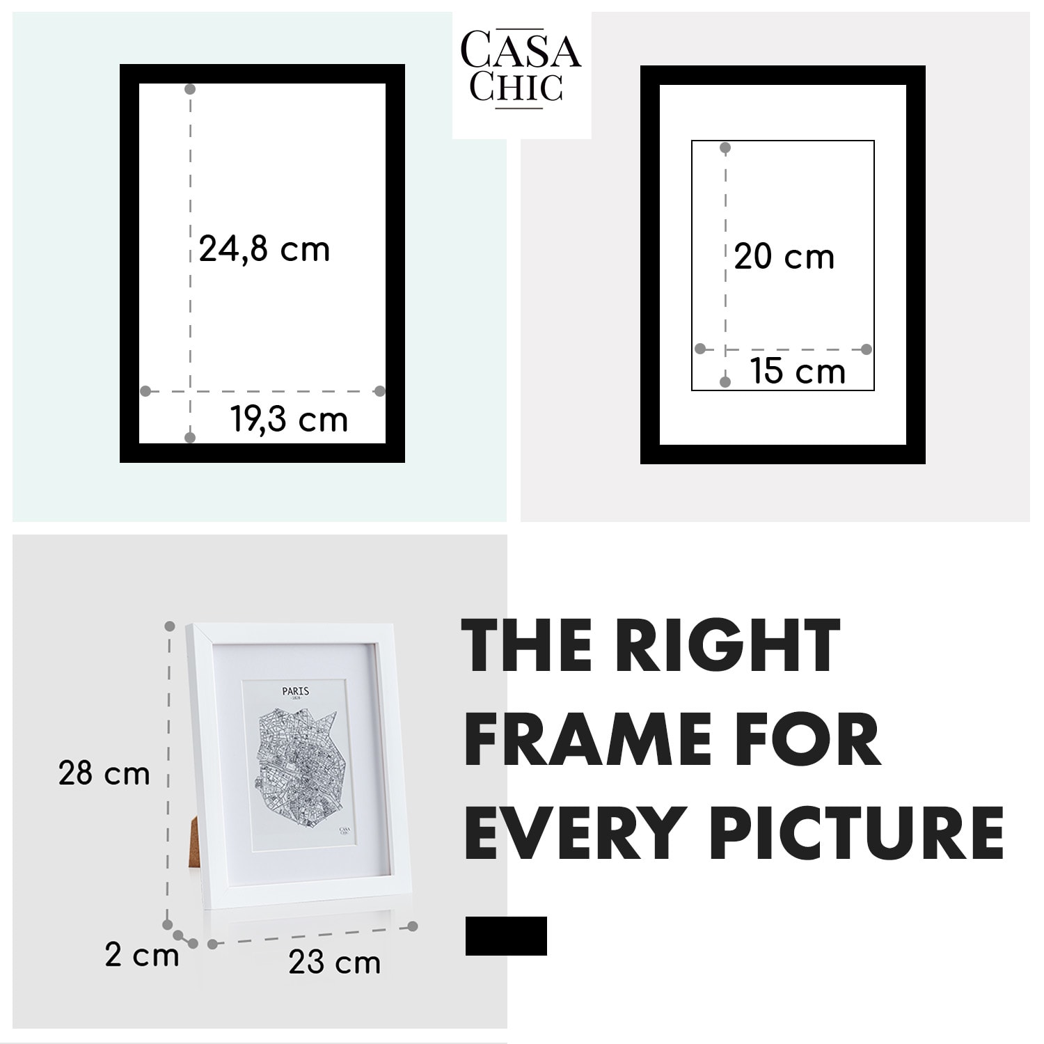 Casa Chic Everton, rám na obrázky, obdĺžnikový, fotky 24,8 x 19,3 cm, pasparta, sklo – Obrázok 4