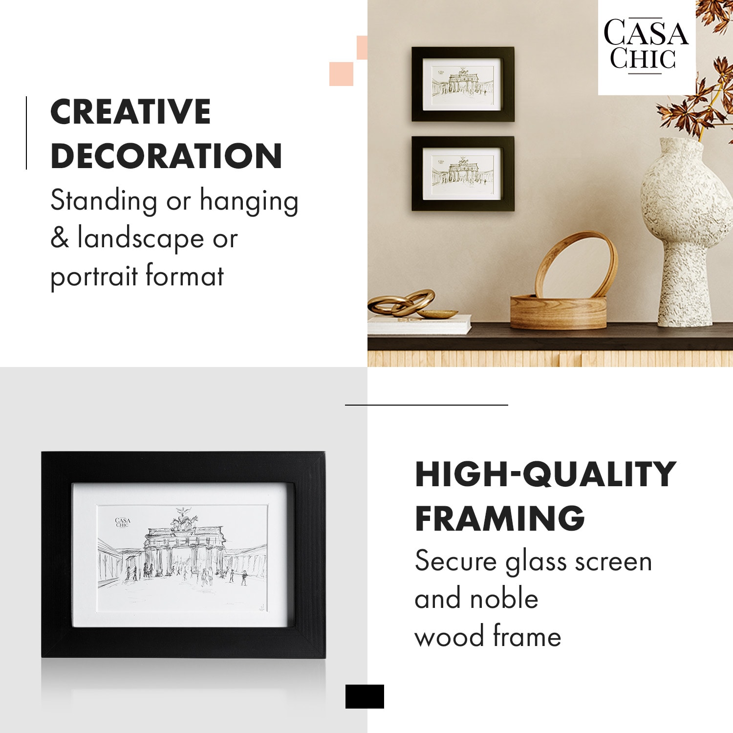 Casa Chic Brighton, rámy na obrázky, sada 3 rámov, sklo, 10 x 15 cm s paspartou, pravé drevo – Obrázok 2