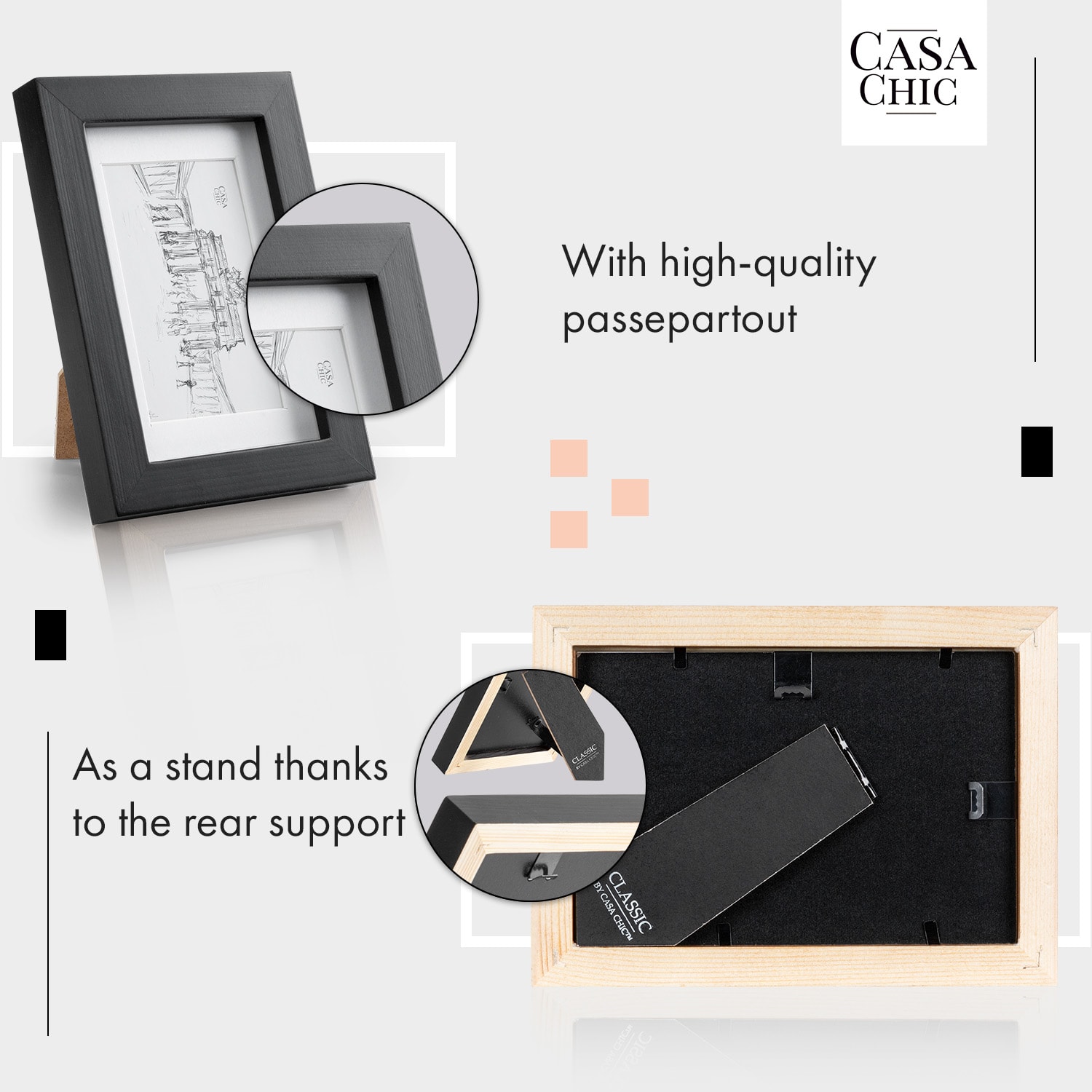 Casa Chic Brighton, rámy na obrázky, sada 3 rámov, sklo, 10 x 15 cm s paspartou, pravé drevo – Obrázok 3