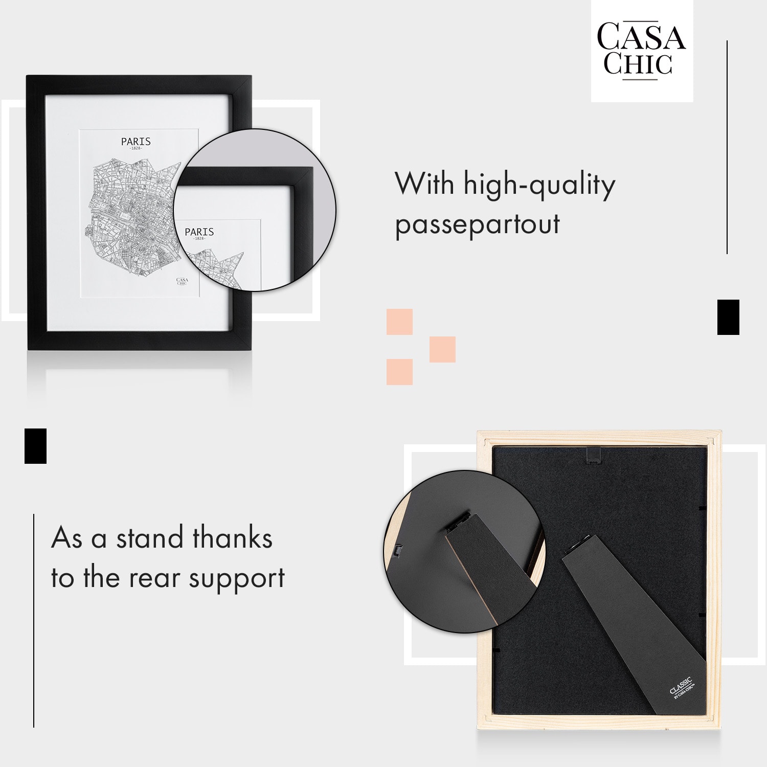 Casa Chic Brighton, rám na obrázky, sklo, 20 x 25 cm s paspartou, pravé drevo – Obrázok 3