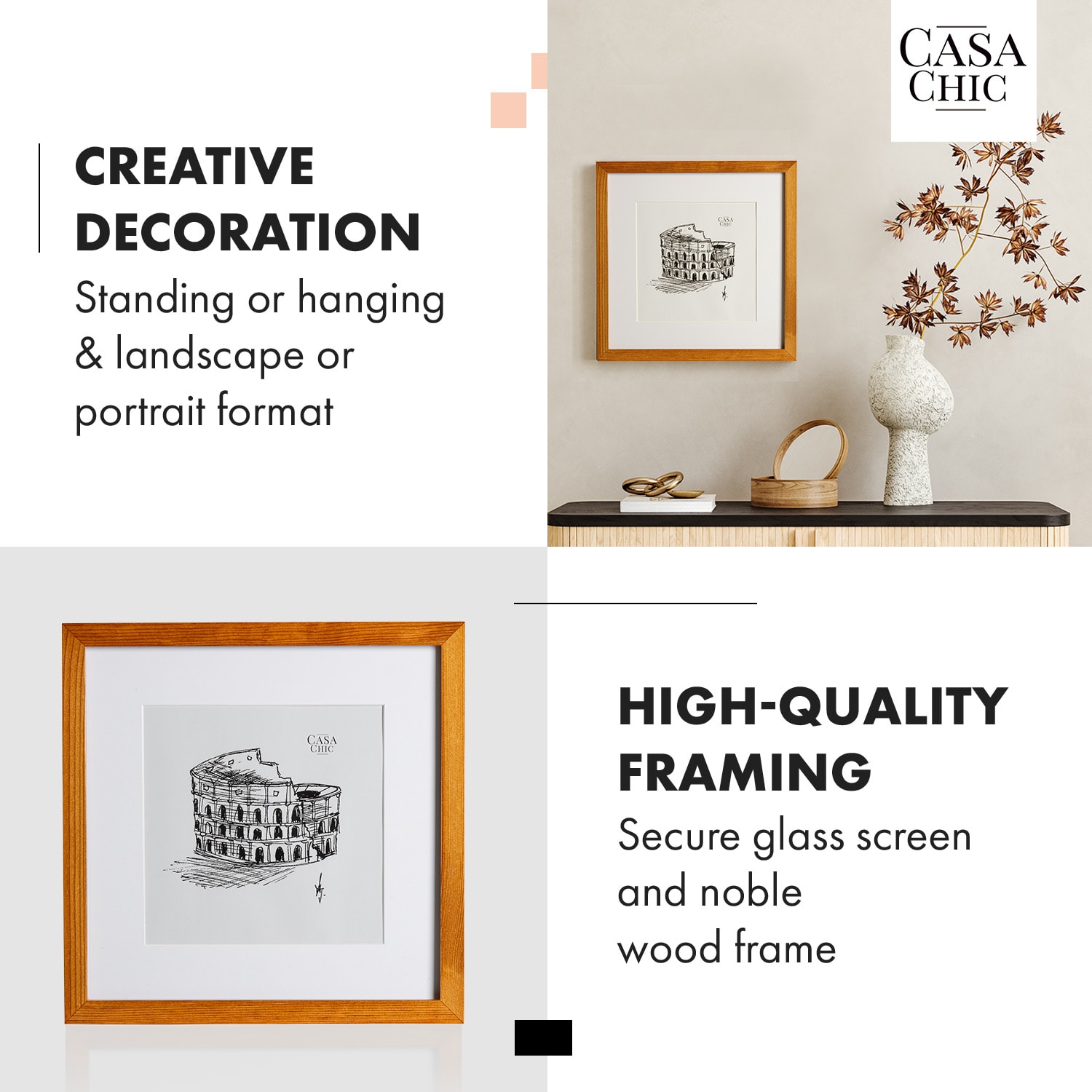 Casa Chic Bristol, rám na obrázky, sklo, 30 x 30 cm s paspartou, pravé drevo – Obrázok 2