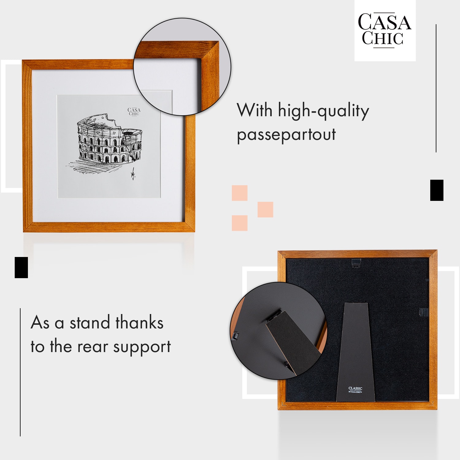 Casa Chic Bristol, rám na obrázky, sklo, 30 x 30 cm s paspartou, pravé drevo – Obrázok 3