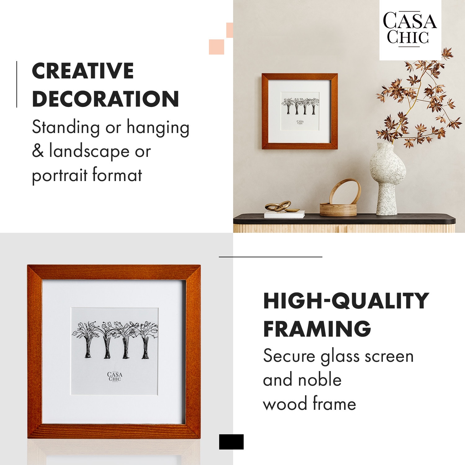 Casa Chic Bristol, rám na obrázky, sklo, 20 x 20 cm s paspartou, pravé drevo – Obrázok 2