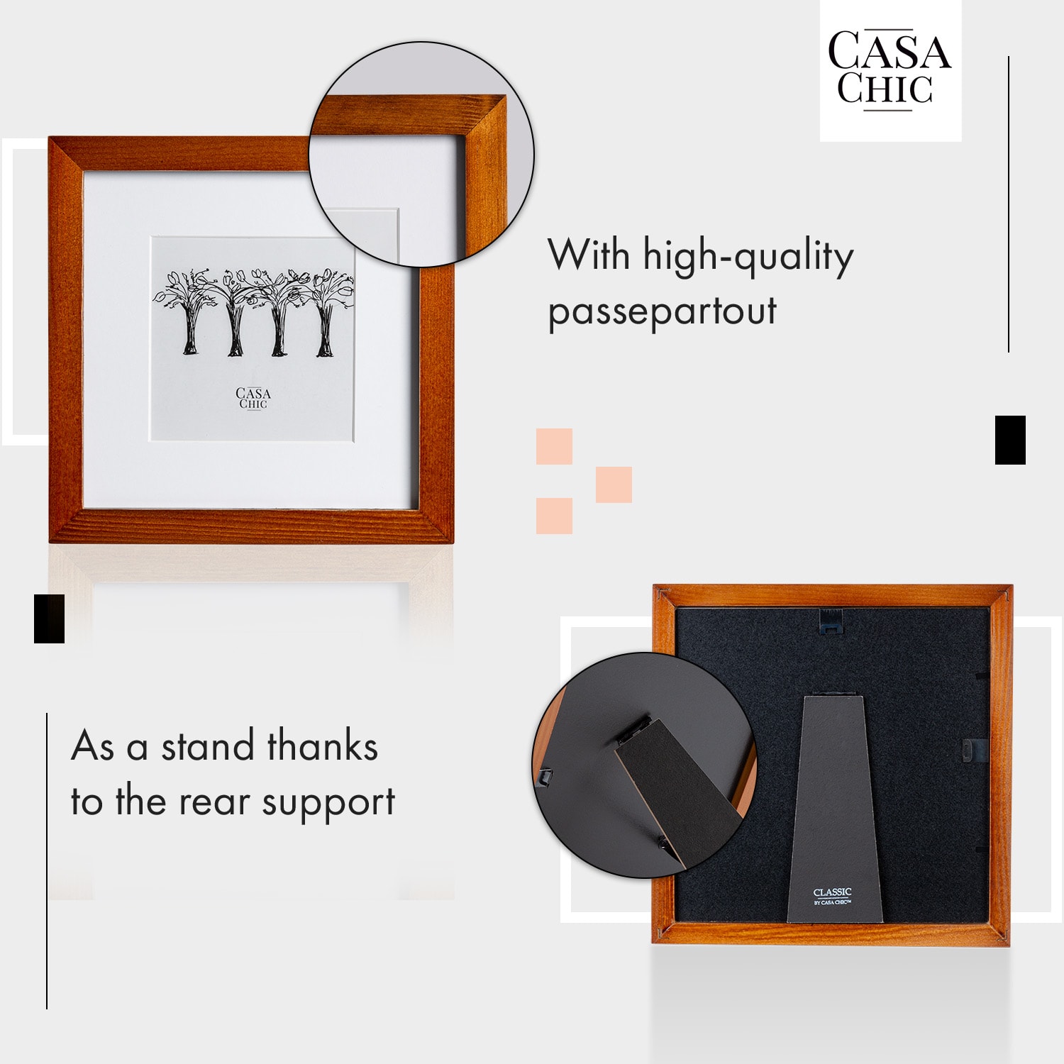 Casa Chic Bristol, rám na obrázky, sklo, 20 x 20 cm s paspartou, pravé drevo – Obrázok 3