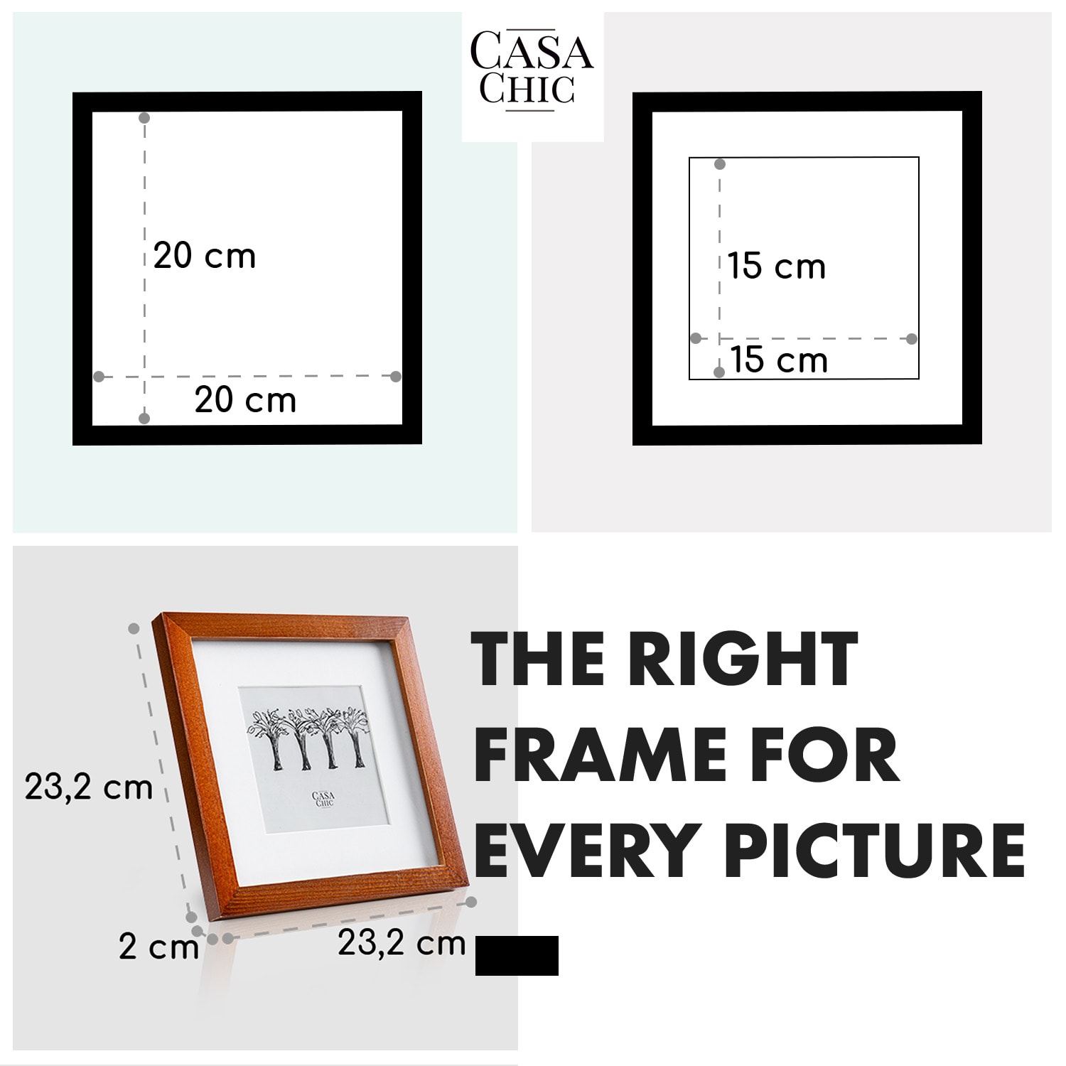 Casa Chic Bristol, rám na obrázky, sklo, 20 x 20 cm s paspartou, pravé drevo – Obrázok 4