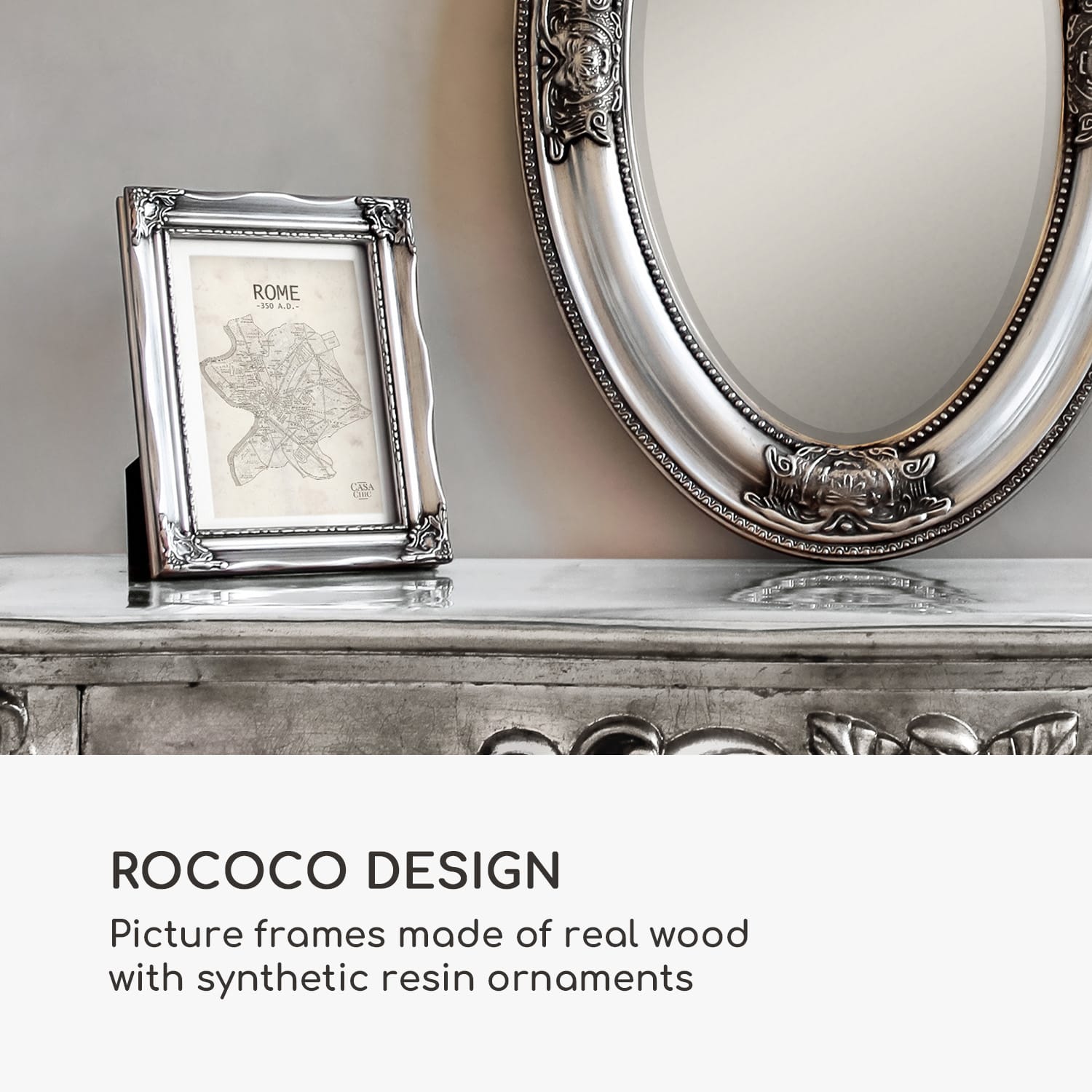 Casa Chic Regent, obrazový rám, obdĺžnikový, 17 × 12 cm fotky, pasparta, sklo, rokoko