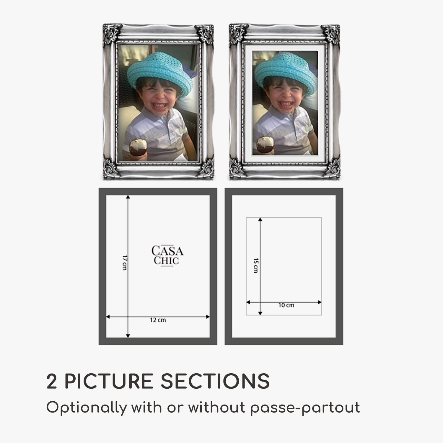 Casa Chic Regent, obrazový rám, obdĺžnikový, 17 × 12 cm fotky, pasparta, sklo, rokoko – Obrázok 5