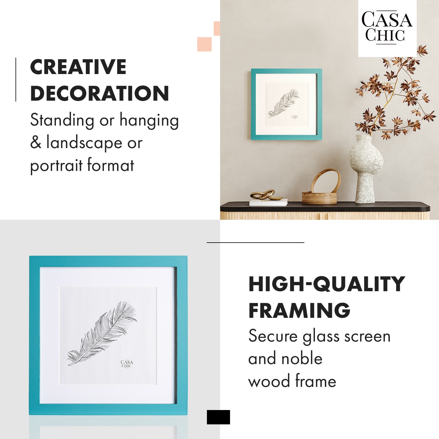 Casa Chic Clapton, rám na obrázky, štvorcový, fotky 24,4 x 24,4 cm, pasparta, sklo – Obrázok 2