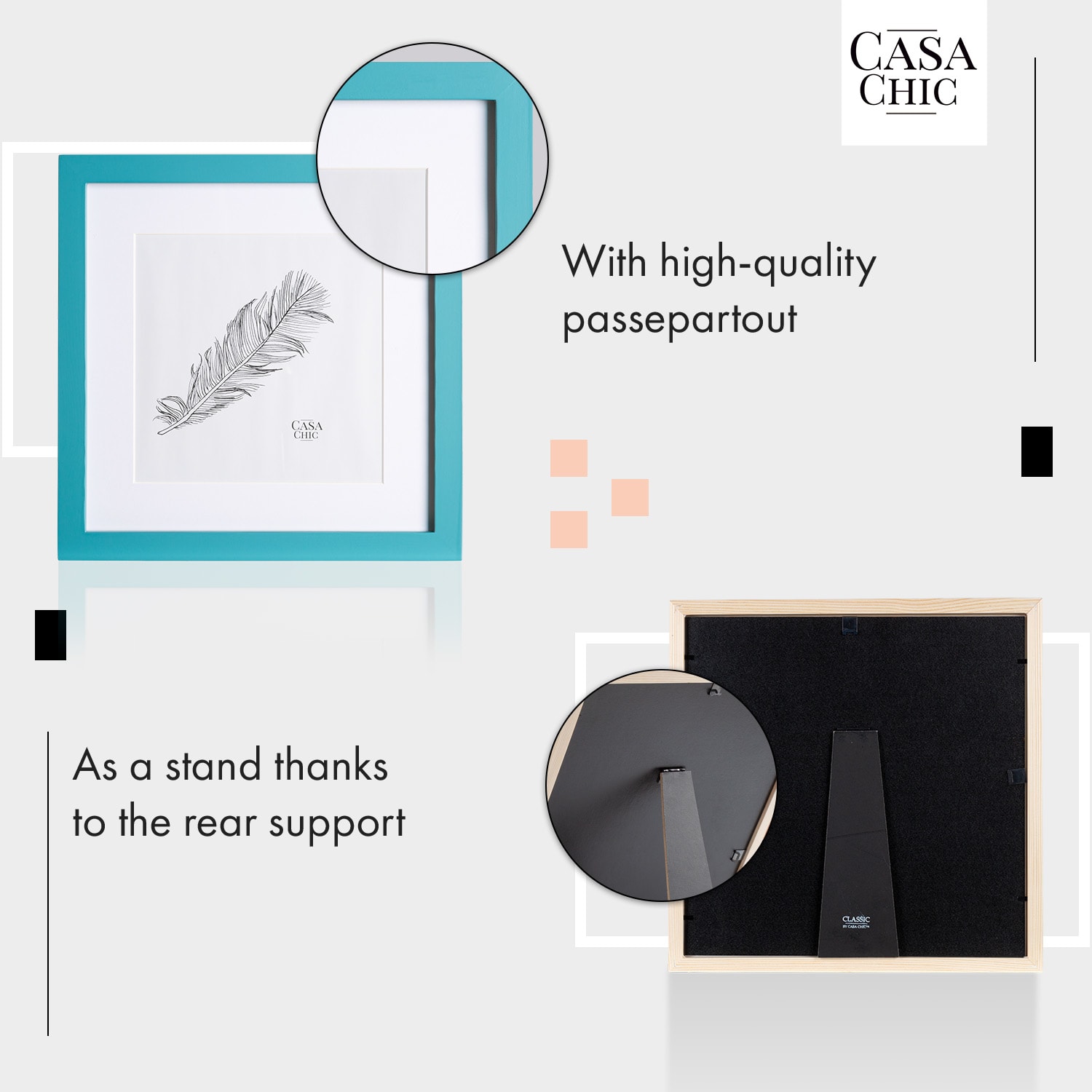 Casa Chic Clapton, rám na obrázky, štvorcový, fotky 24,4 x 24,4 cm, pasparta, sklo – Obrázok 3