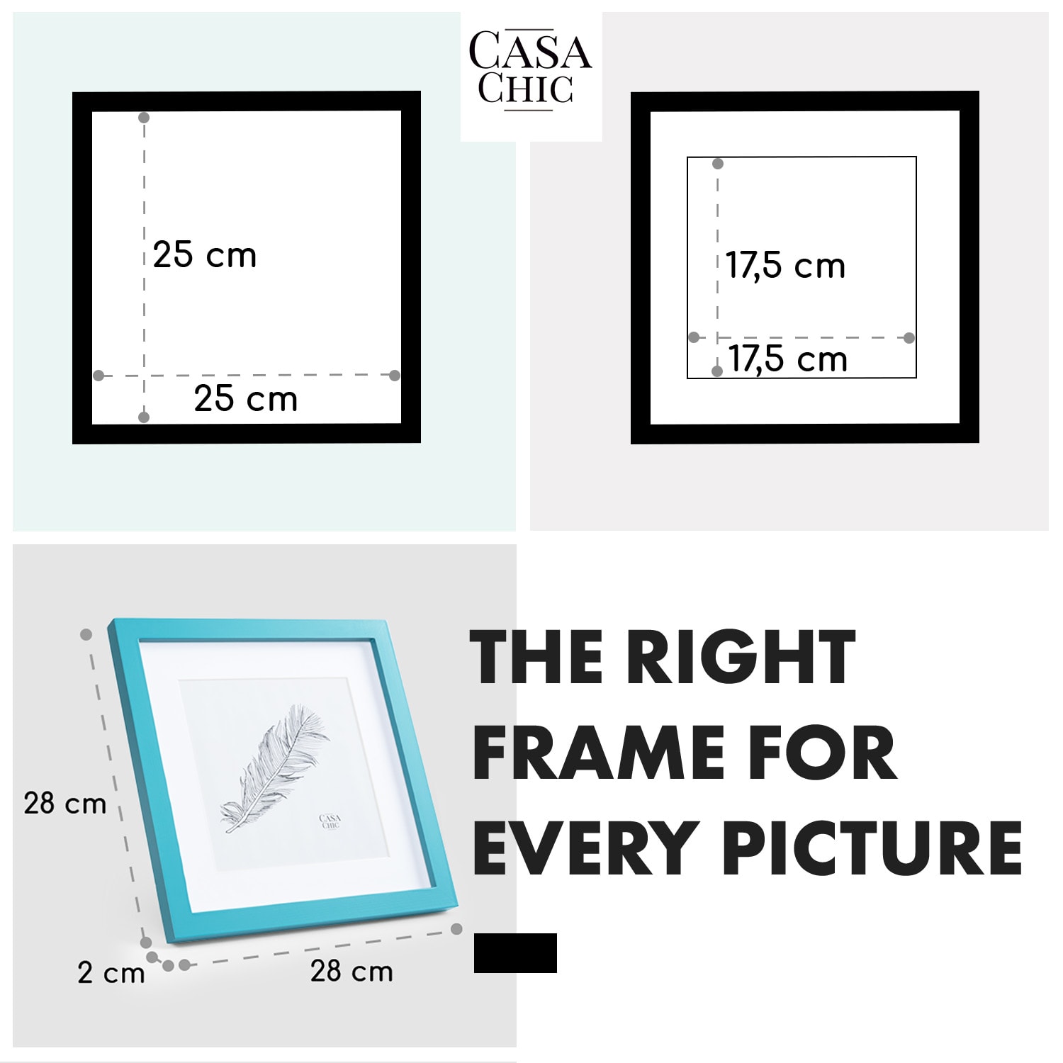 Casa Chic Clapton, rám na obrázky, štvorcový, fotky 24,4 x 24,4 cm, pasparta, sklo – Obrázok 4