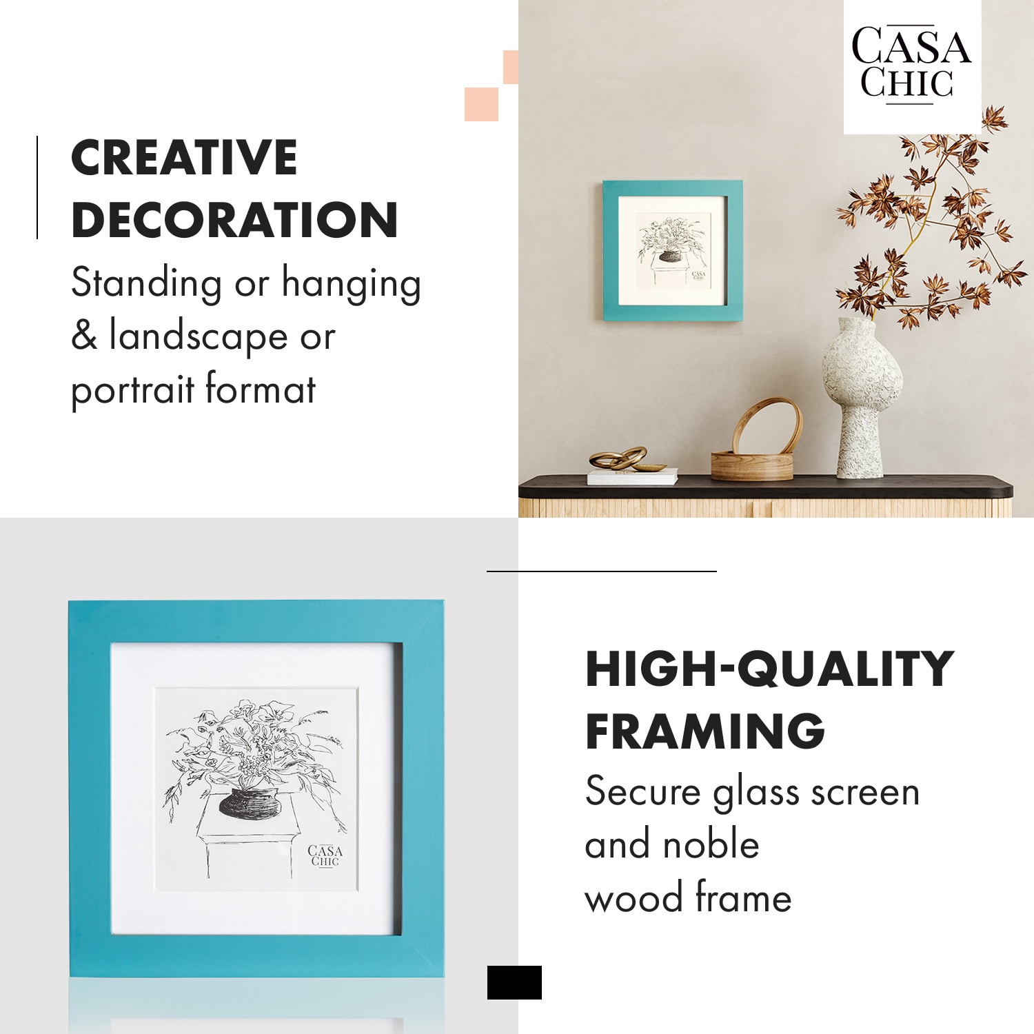 Casa Chic Clapton, rám na obrázky, štvorcový, fotky 15 x 15 cm, pasparta, sklo – Obrázok 2