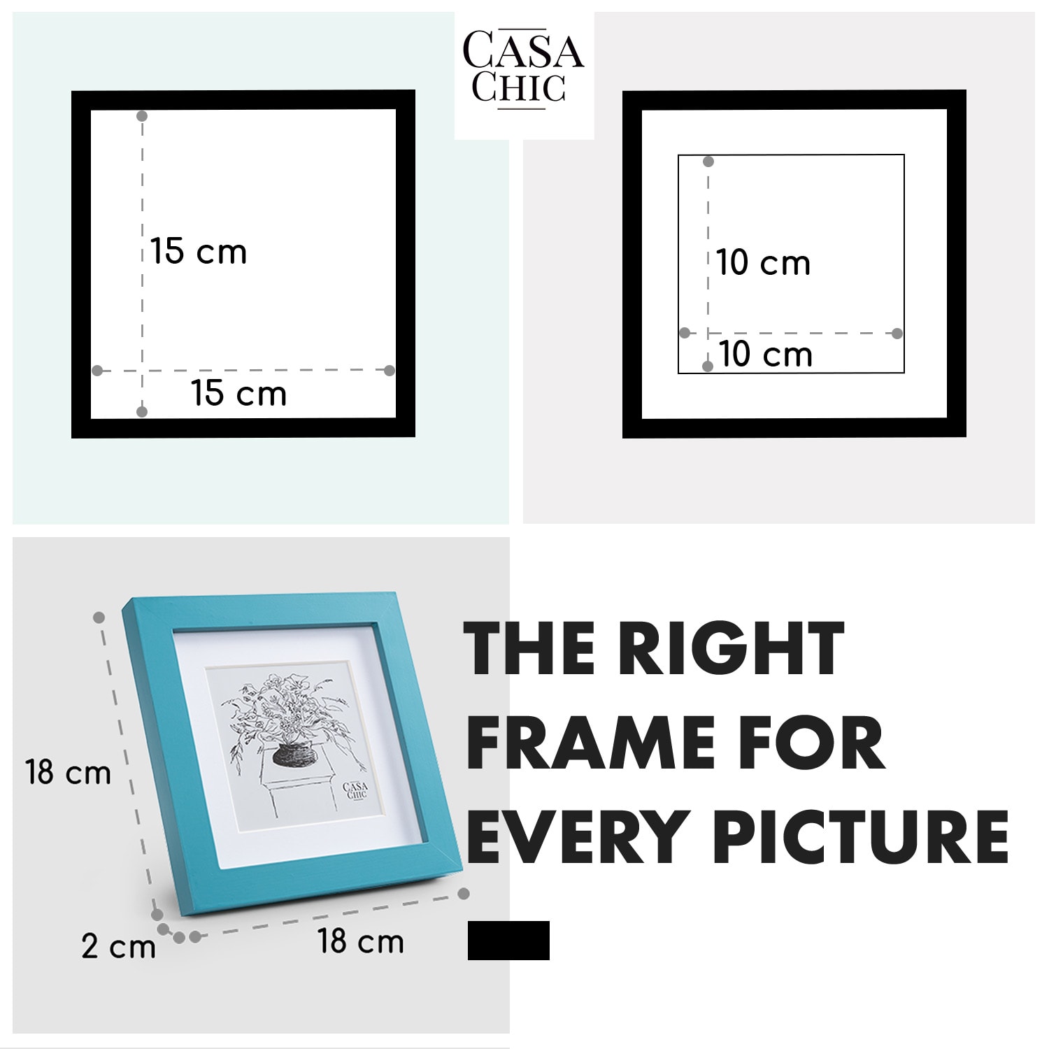 Casa Chic Clapton, rám na obrázky, štvorcový, fotky 15 x 15 cm, pasparta, sklo – Obrázok 4