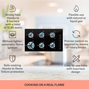 Klarstein Trifecta 6, plynová varná doska, 6 horákov, veľký, normálne a pomocné horáky, sklokeramika