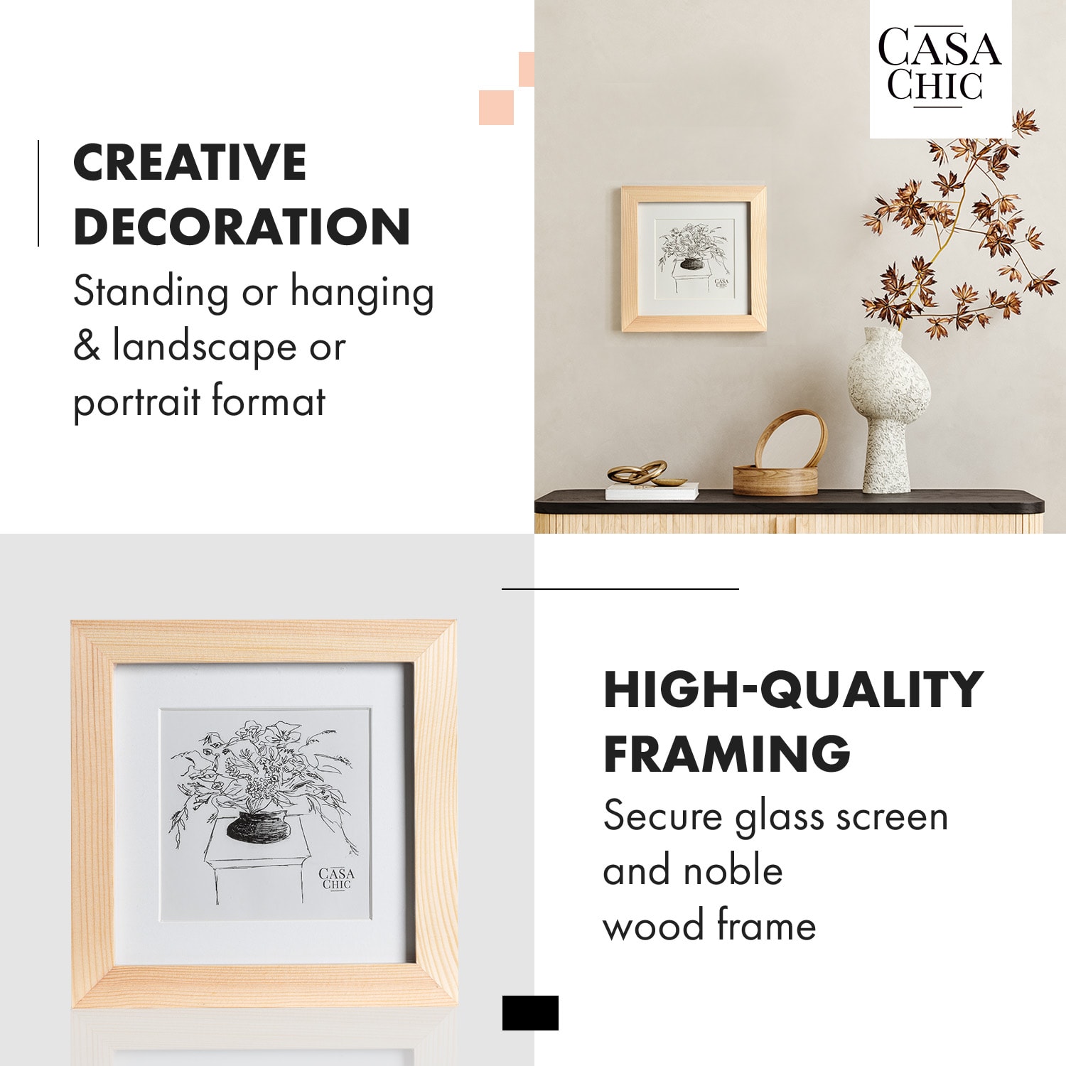 Casa Chic York, obrazový rám, štvorcový, 15 × 15 cm fotky, pasparta, sklo – Obrázok 2