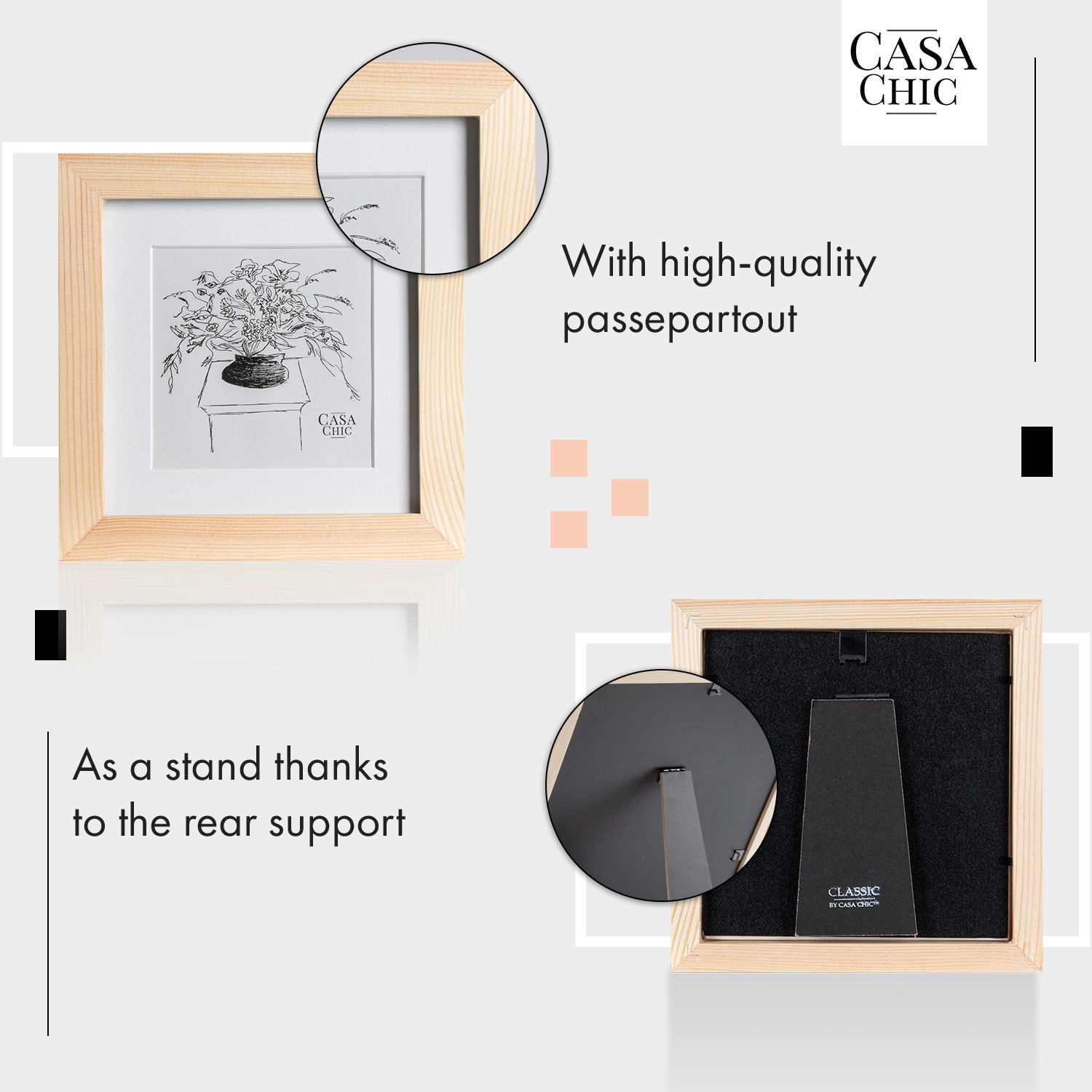 Casa Chic York, obrazový rám, štvorcový, 15 × 15 cm fotky, pasparta, sklo – Obrázok 3