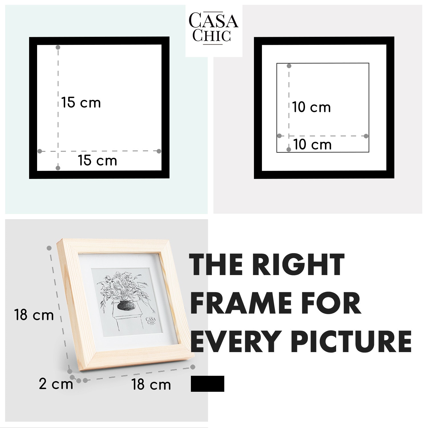 Casa Chic York, obrazový rám, štvorcový, 15 × 15 cm fotky, pasparta, sklo – Obrázok 4