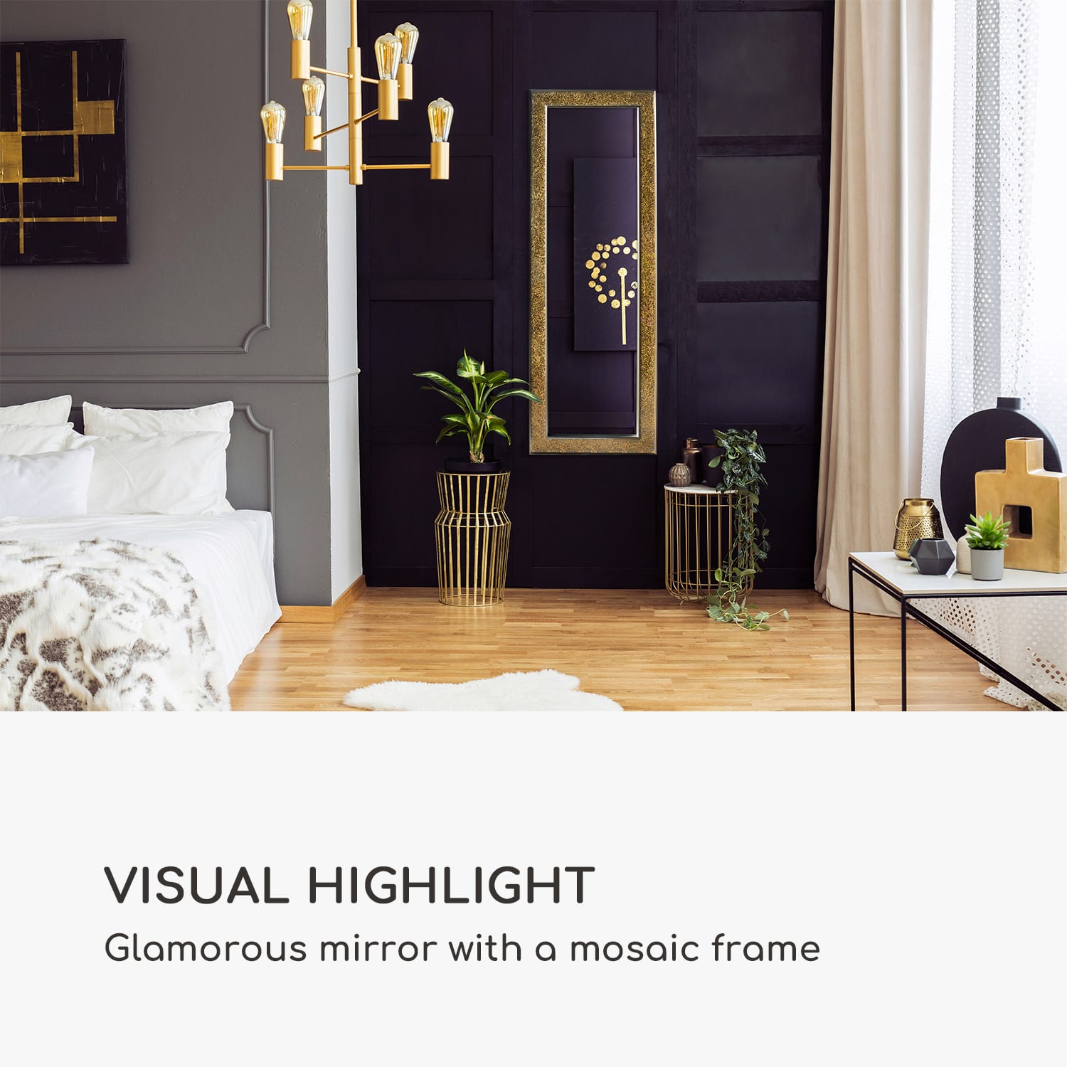 Casa Chic Norwich Zrkadlo Obdĺžnikový drevený rám 130 x 45 cm Mozaikový dizajn – Obrázok 2