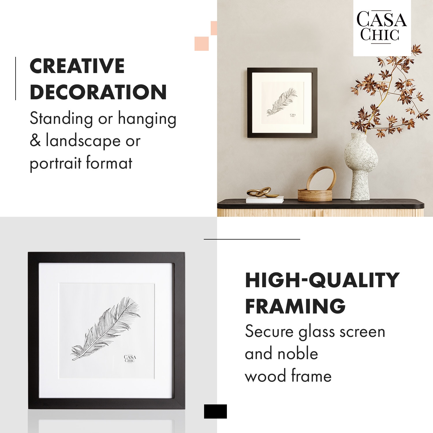 Casa Chic Cannon, rám na obrázky, štvorcový, fotky 24,4 x 24,4 cm, pasparta, pravé drevo – Obrázok 2