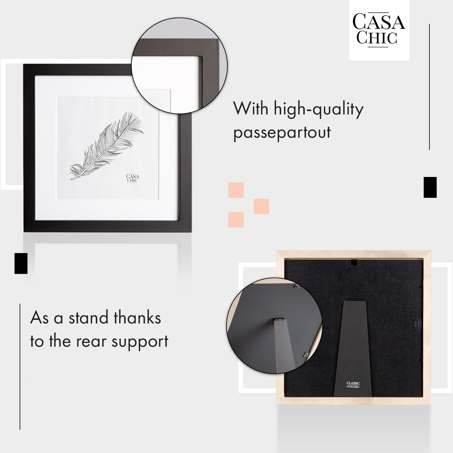 Casa Chic Cannon, rám na obrázky, štvorcový, fotky 24,4 x 24,4 cm, pasparta, pravé drevo – Obrázok 3