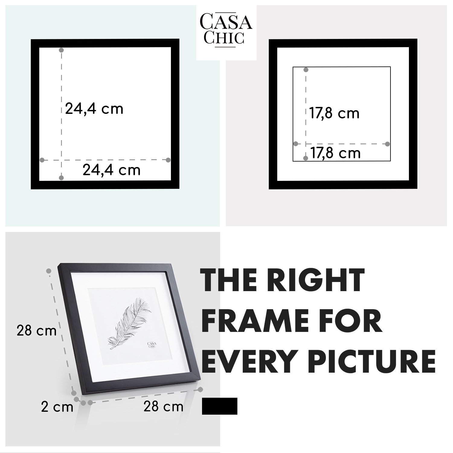 Casa Chic Cannon, rám na obrázky, štvorcový, fotky 24,4 x 24,4 cm, pasparta, pravé drevo – Obrázok 4