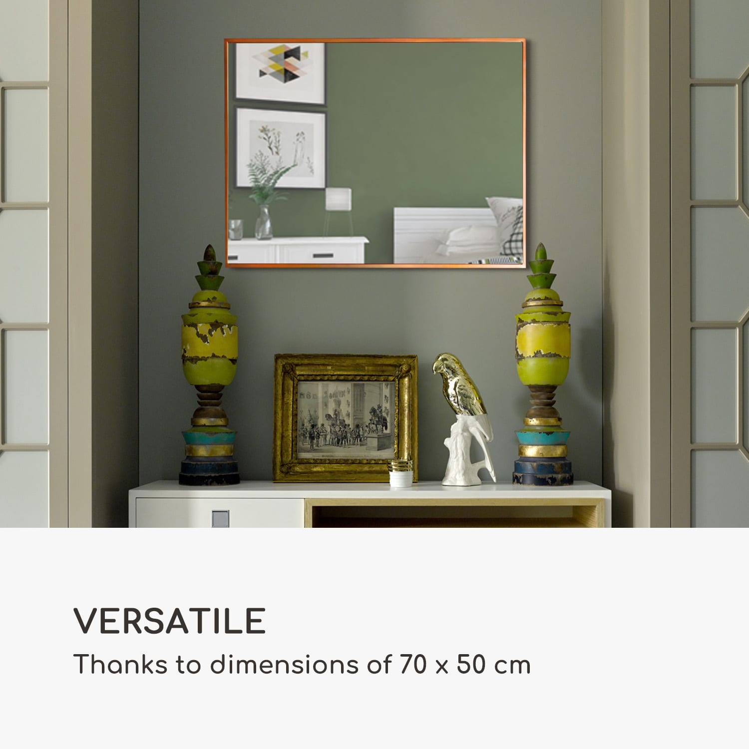 Casa Chic Croxley nástenné zrkadlo s kovovým rámom, obdĺžnikové, 70 x 50 cm – Obrázok 2