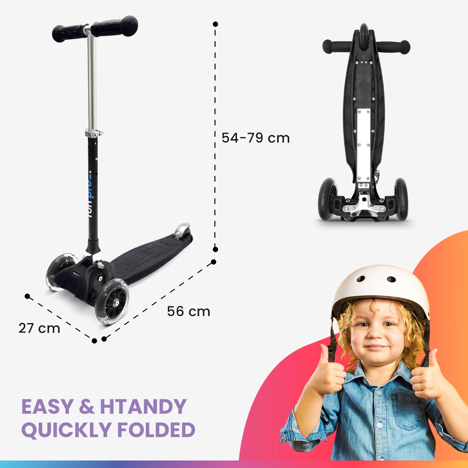 Fun pro ONE detská kolobežka 3-6 rokov LED kolieska skladacia do 50 kg nastaviteľná výška – Obrázok 5