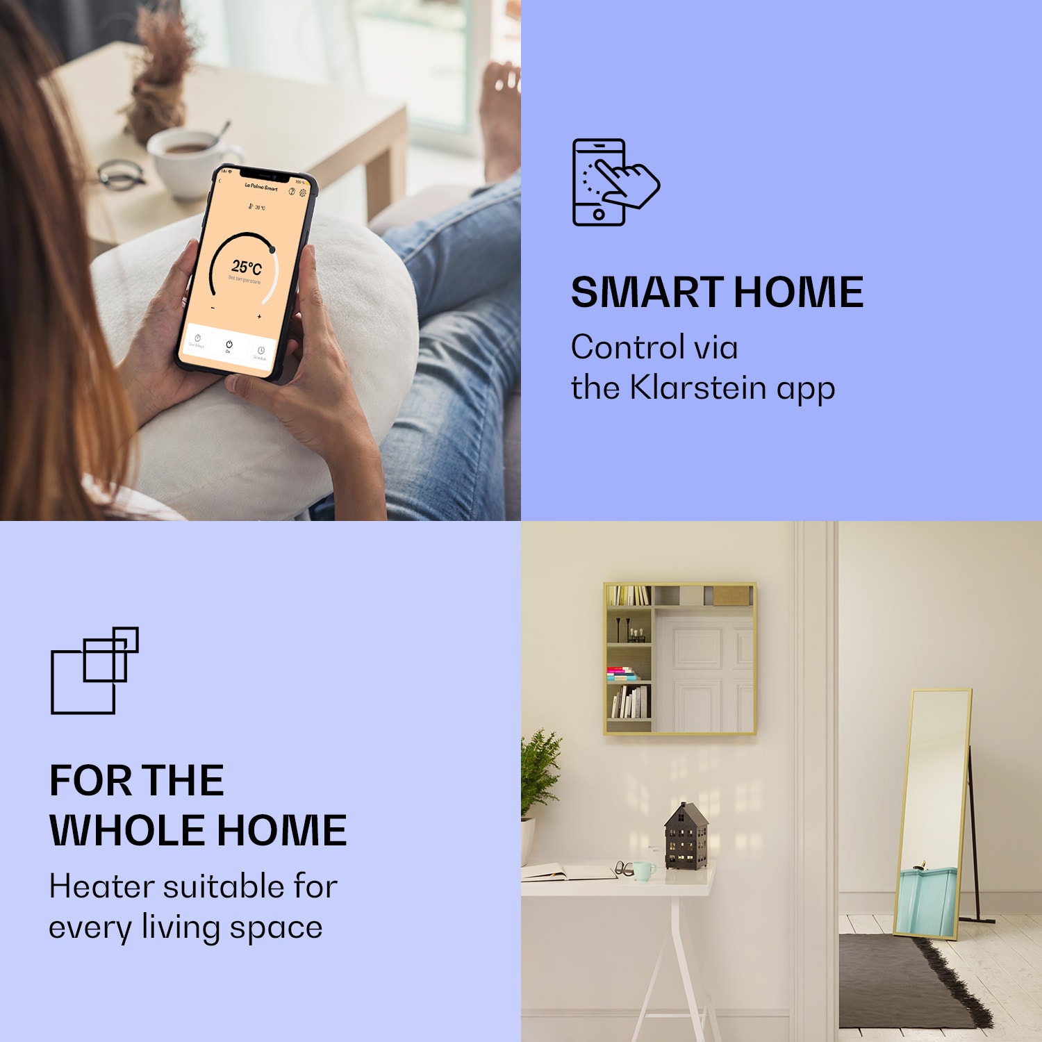 Klarstein La Palma 900 smart, infračervený ohrievač, 40 x 160 cm, 900 W, zrkadlový stojan – Obrázok 2