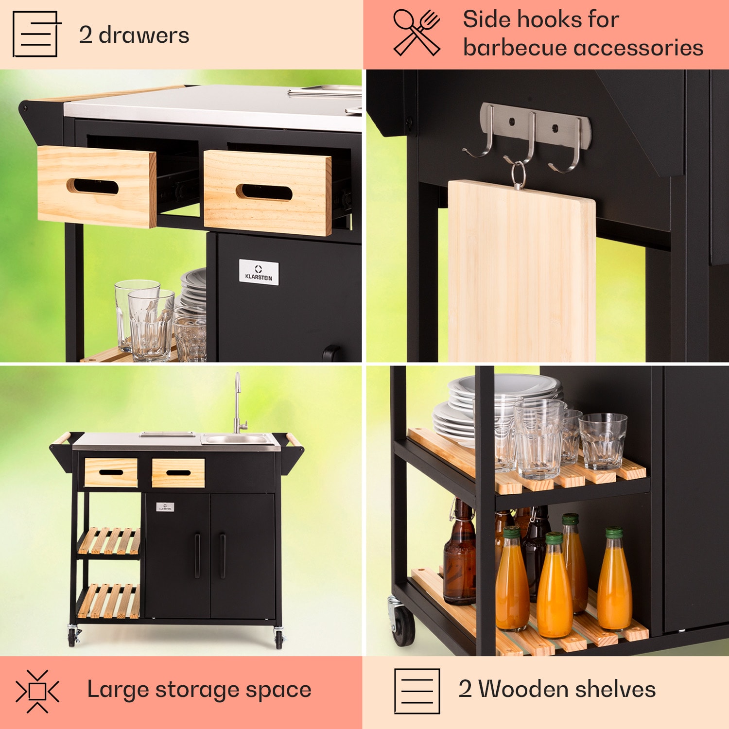 Klarstein Jersey, vonkajšia kuchyňa, drez, ušľachtilá oceľ, prenosná, kryt proti dažďu – Obrázok 4