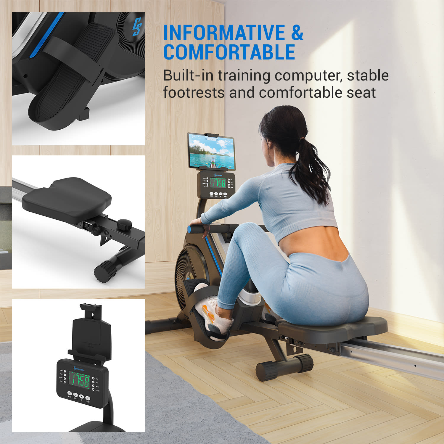 Capital Sports Helios, magnetický veslovací trenažér, LED displej, 8 úrovní, hliník