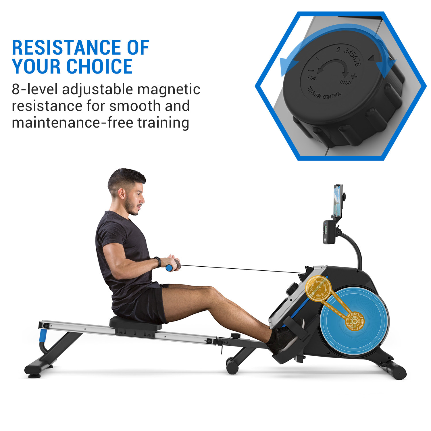 Capital Sports Helios, magnetický veslovací trenažér, LED displej, 8 úrovní, hliník – Obrázok 4