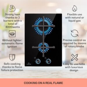 Klarstein Illuminosa Domino, plynová varná doska, 2 Sabaf horáky, sklokeramika