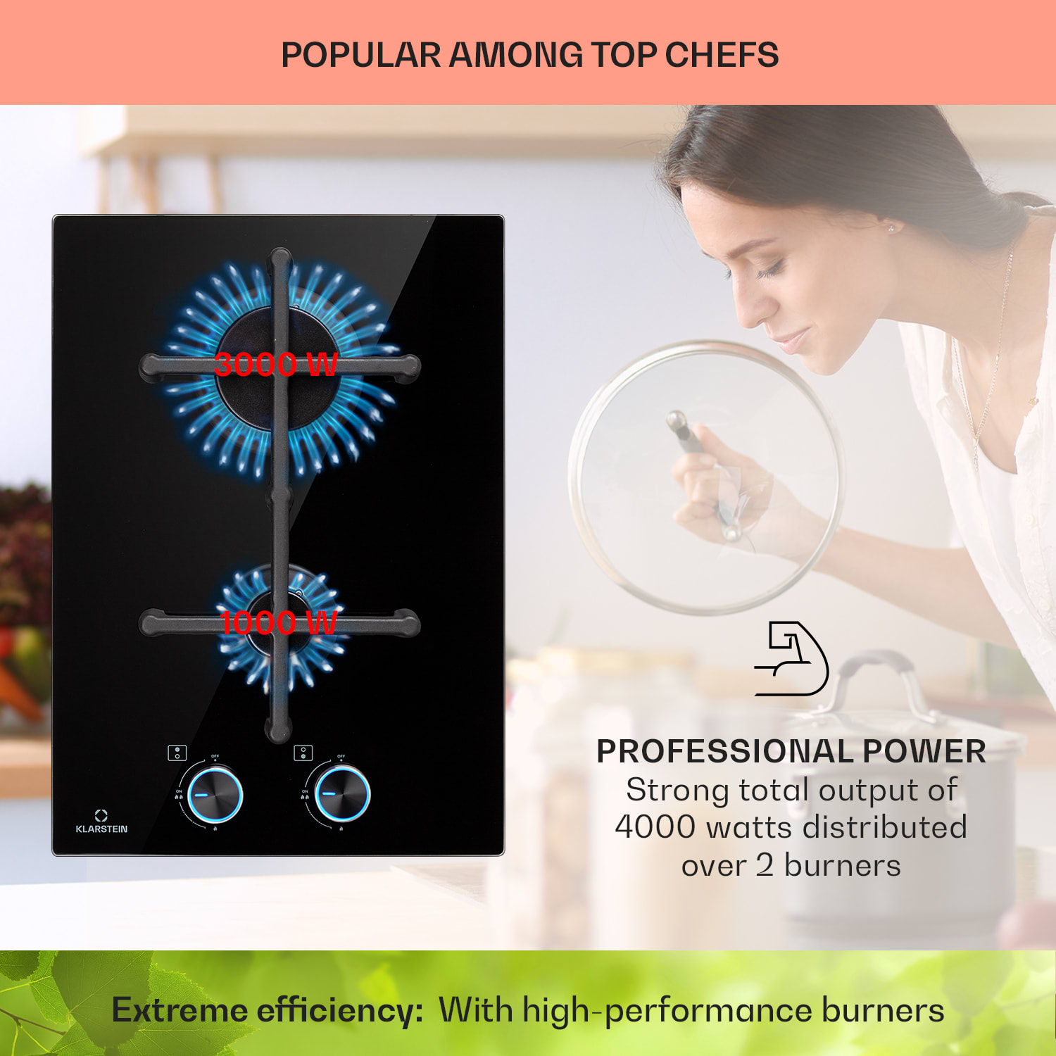 Klarstein Illuminosa Domino, plynová varná doska, 2 Sabaf horáky, sklokeramika – Obrázok 2